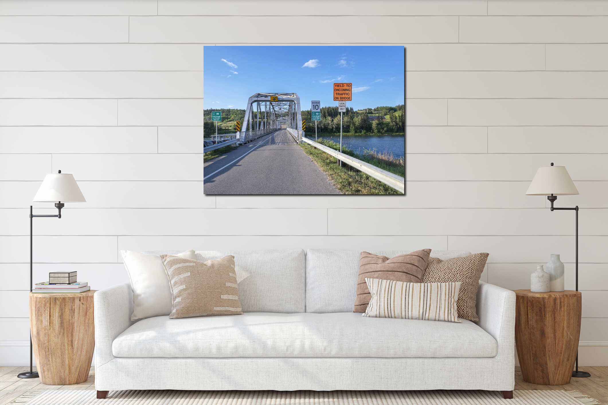 View through an Old Steel Truss Bridge interior mockup