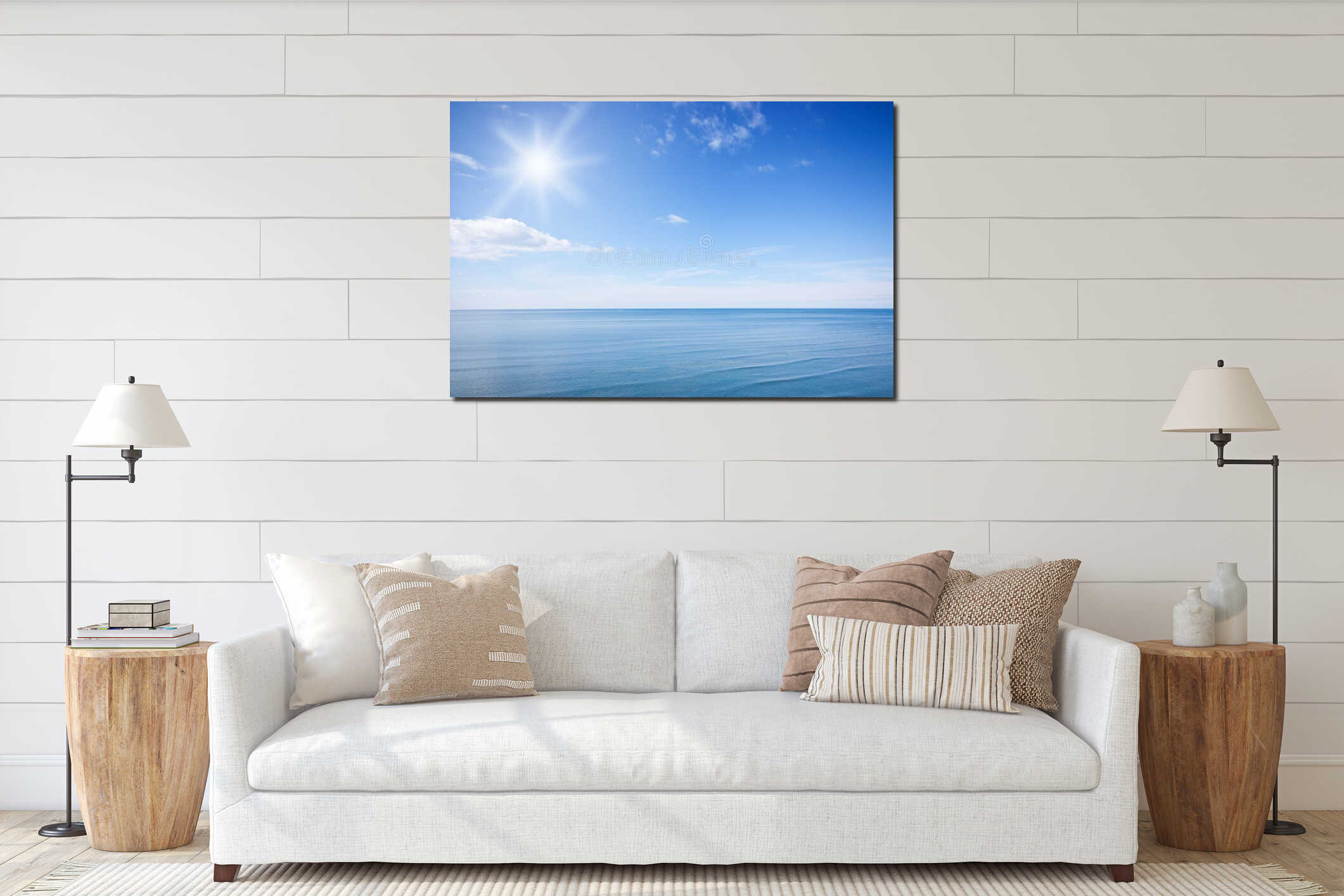 Sunny blue sky interior mockup