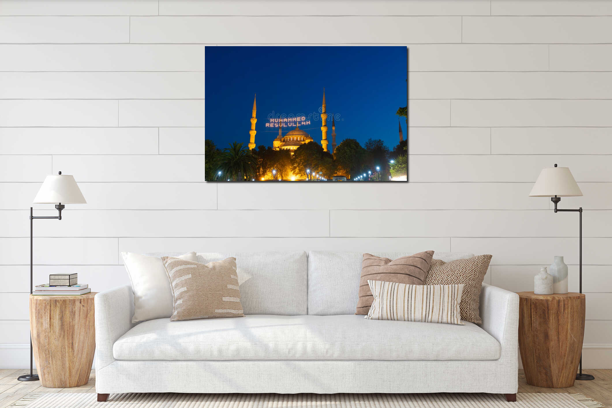 Islamic photo. Sultanahmet or Blue Mosque in Istanbul at night. interior mockup