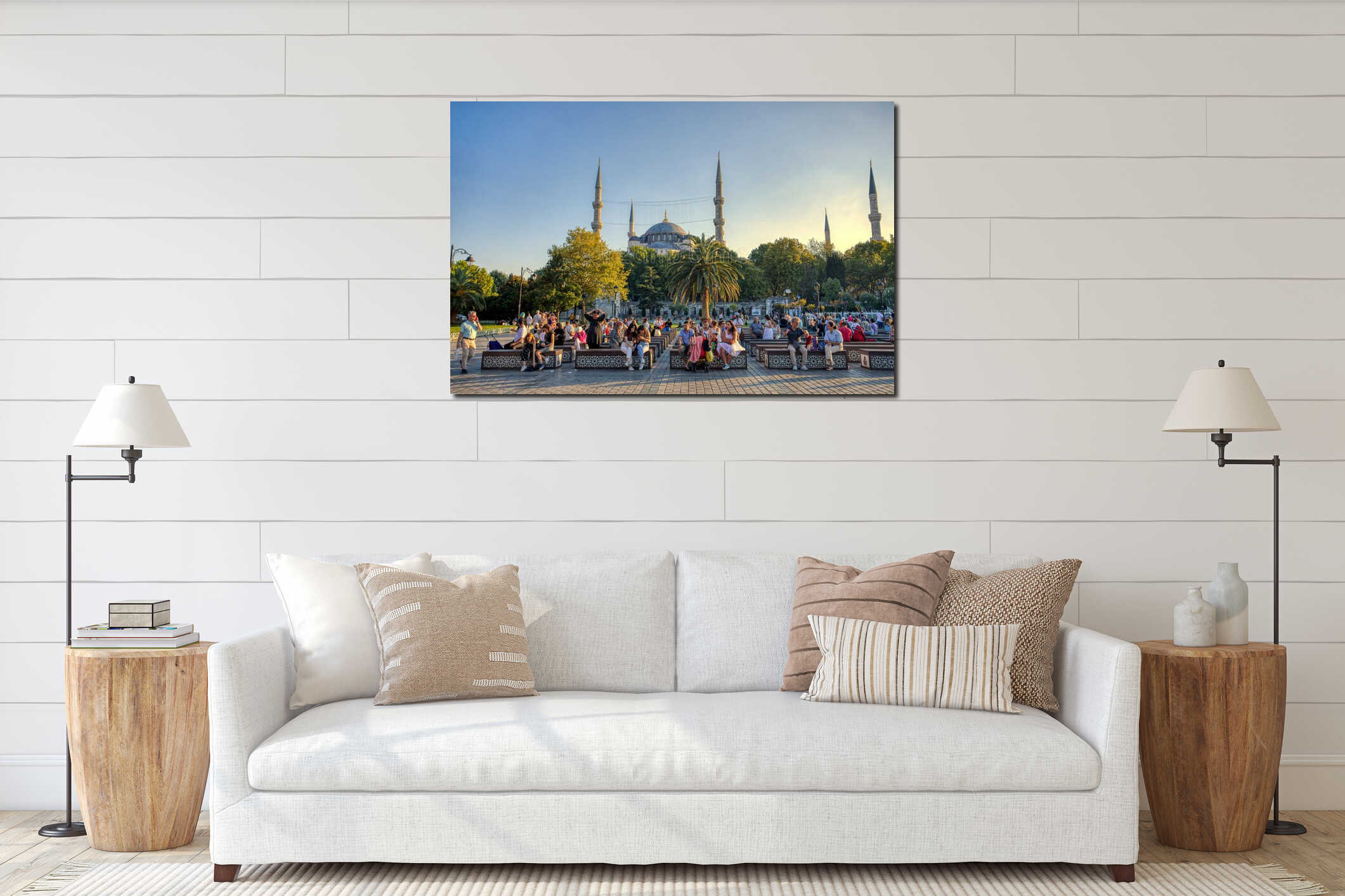 People resting in Sultan Ahmed park Istanbul, Turkey interior mockup