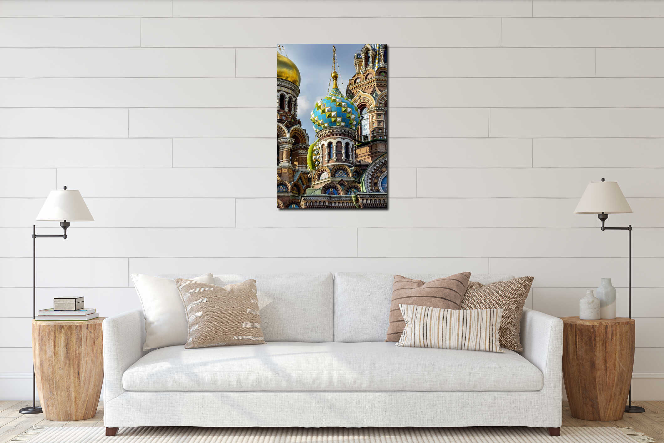 Towers and domes of famous and colorful church of the Saviour on Spilled Blood interior mockup