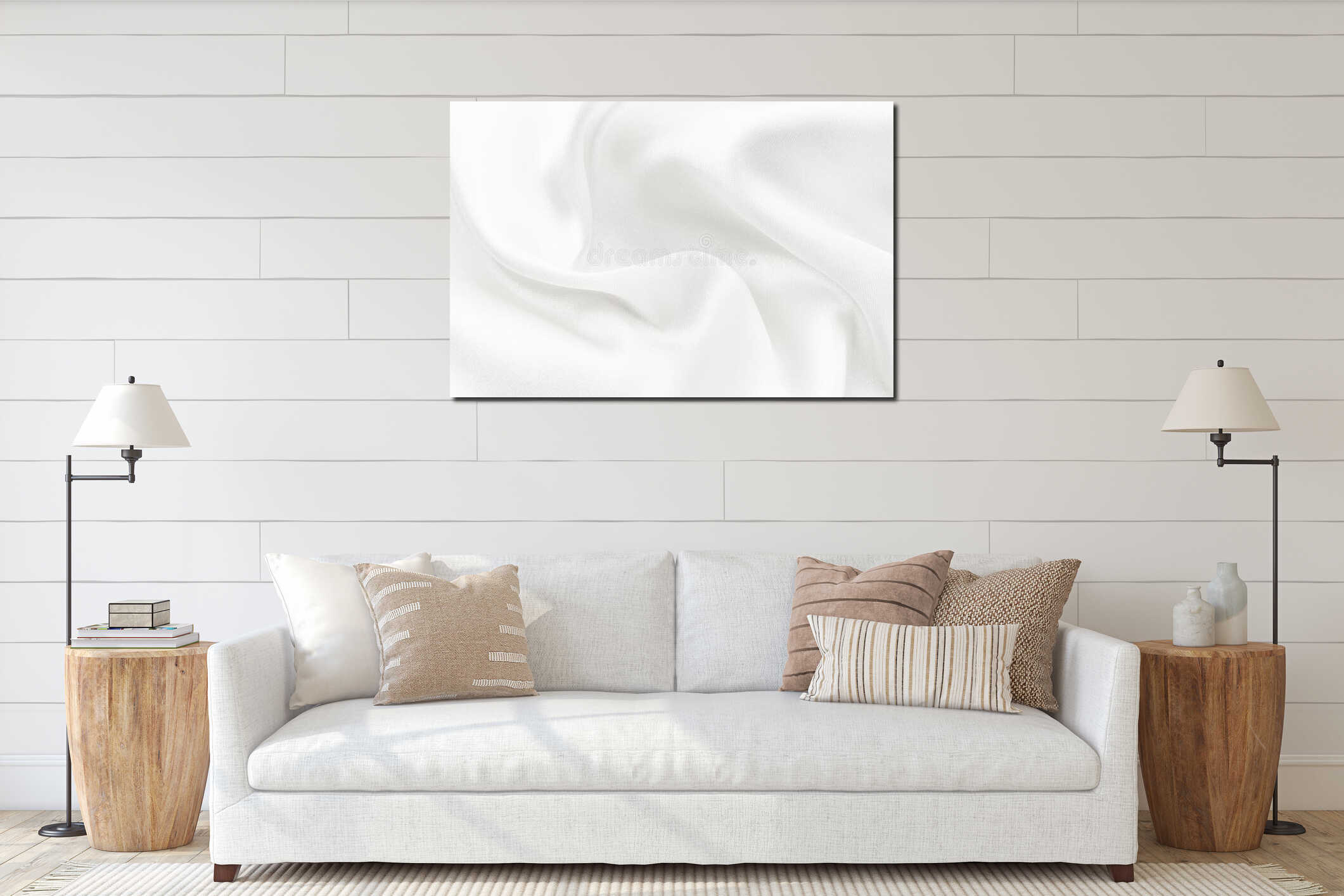 The texture of a white fabric made of silk with folds and wrinkled. Background of light material interior mockup