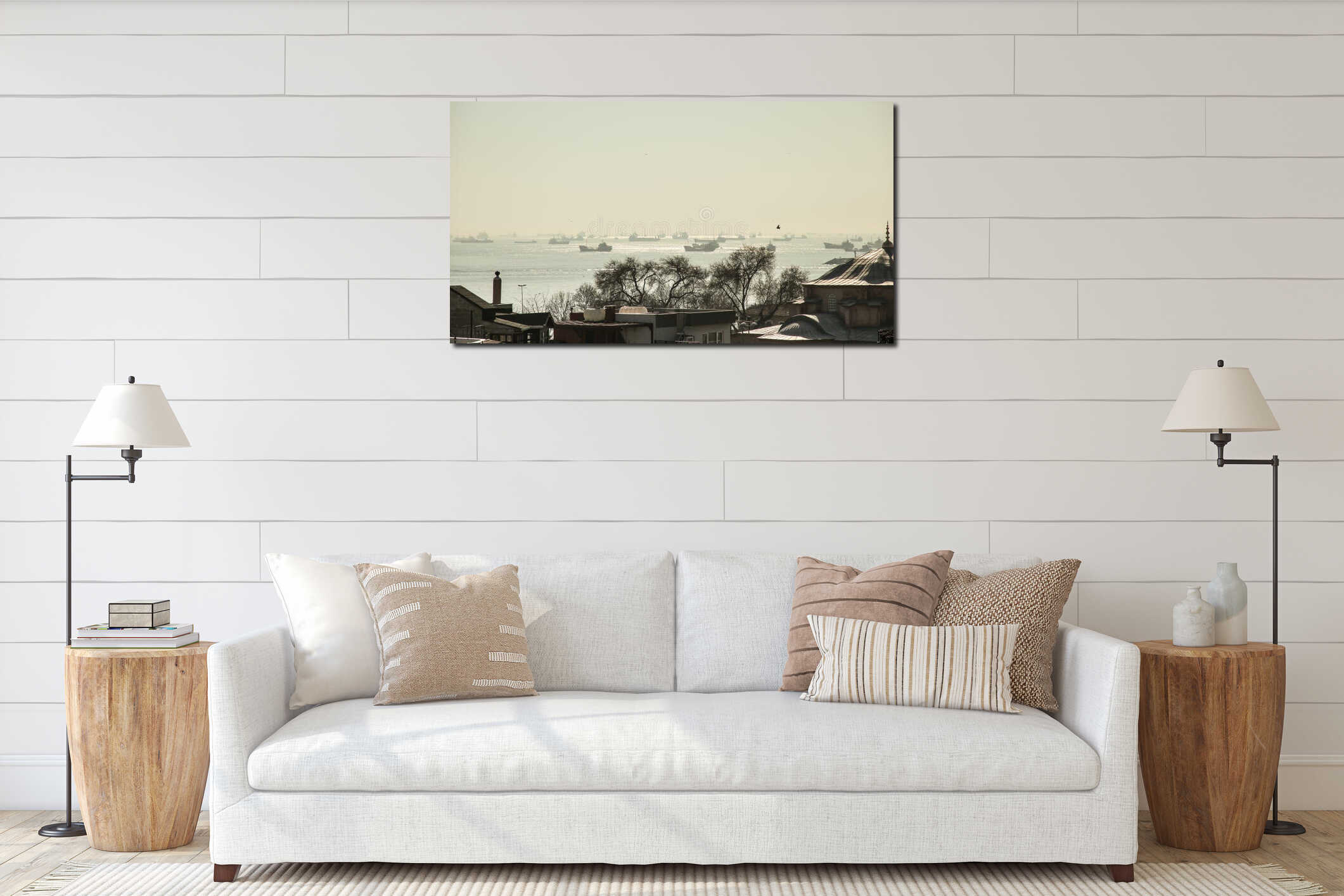 View to Ships in Marmara Sea and some Buildings Istanbul Turkey interior mockup