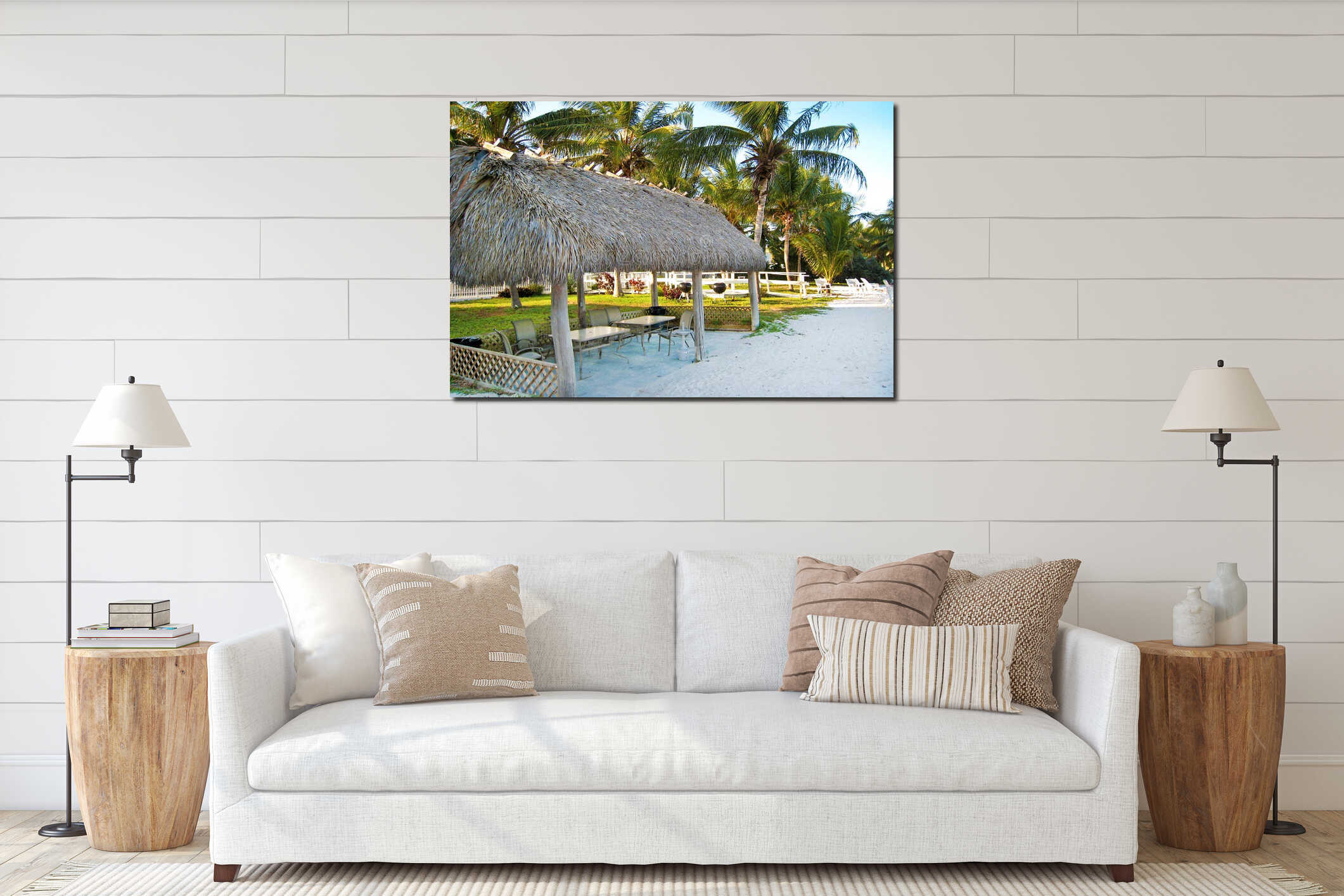 Tiki Thatch Covered Patio, Cabana On A Tropical Beach interior mockup