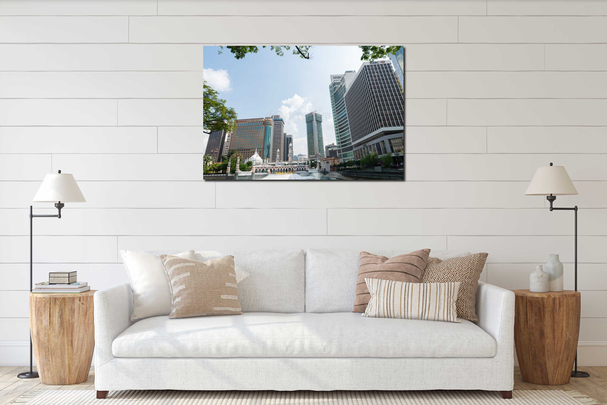 View of historical building, Jamek Sultan Abdul Samad Mosque interior mockup