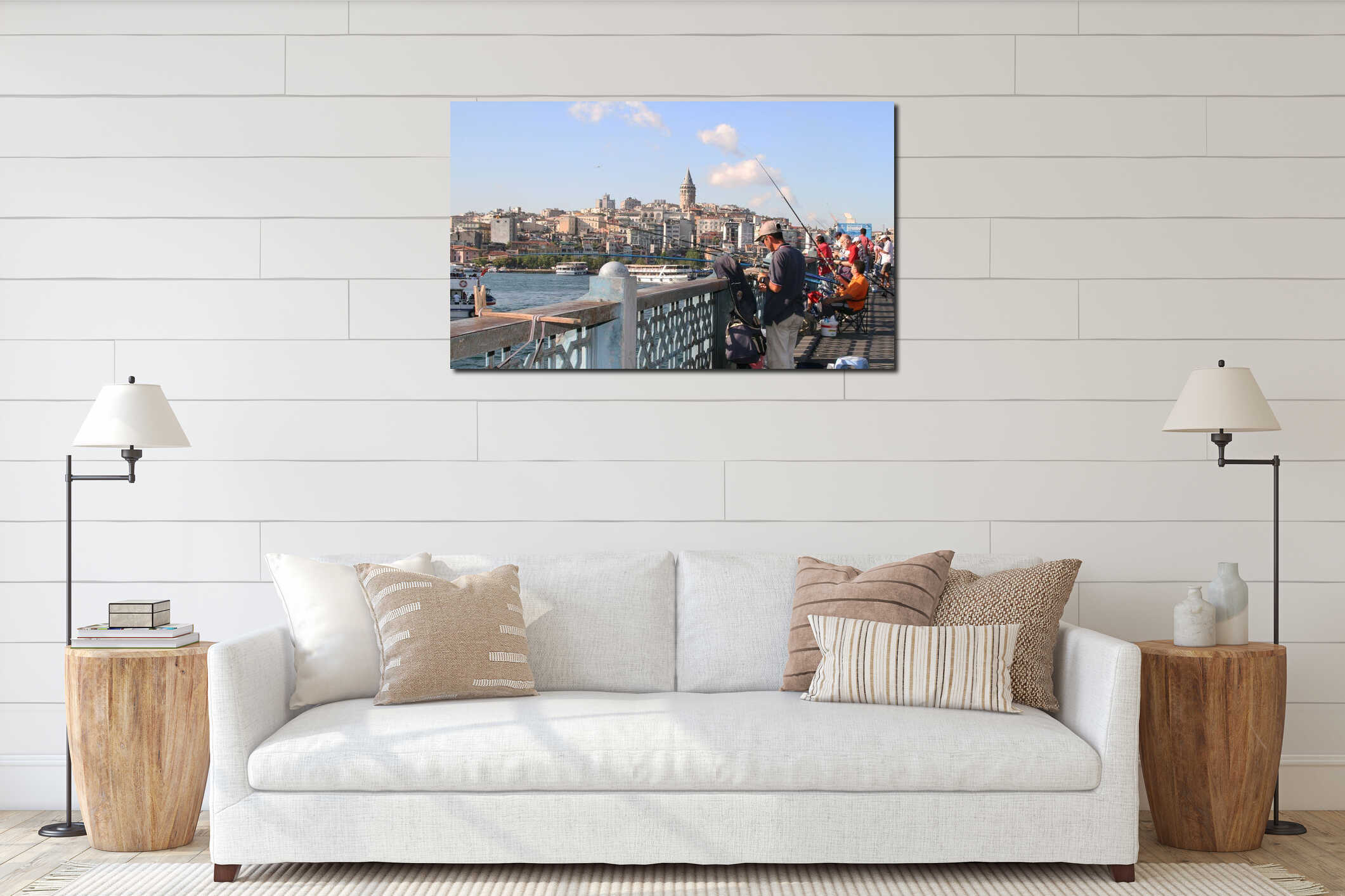 Fishermen on Galata bridge, Istanbul interior mockup