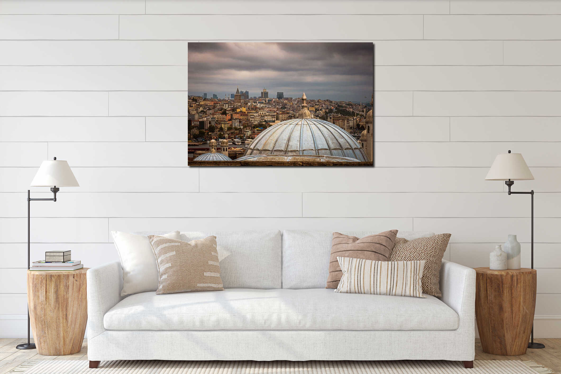 Historic Suleymaniye Mosque building dome over the skyline of Istanbul, Turkey interior mockup