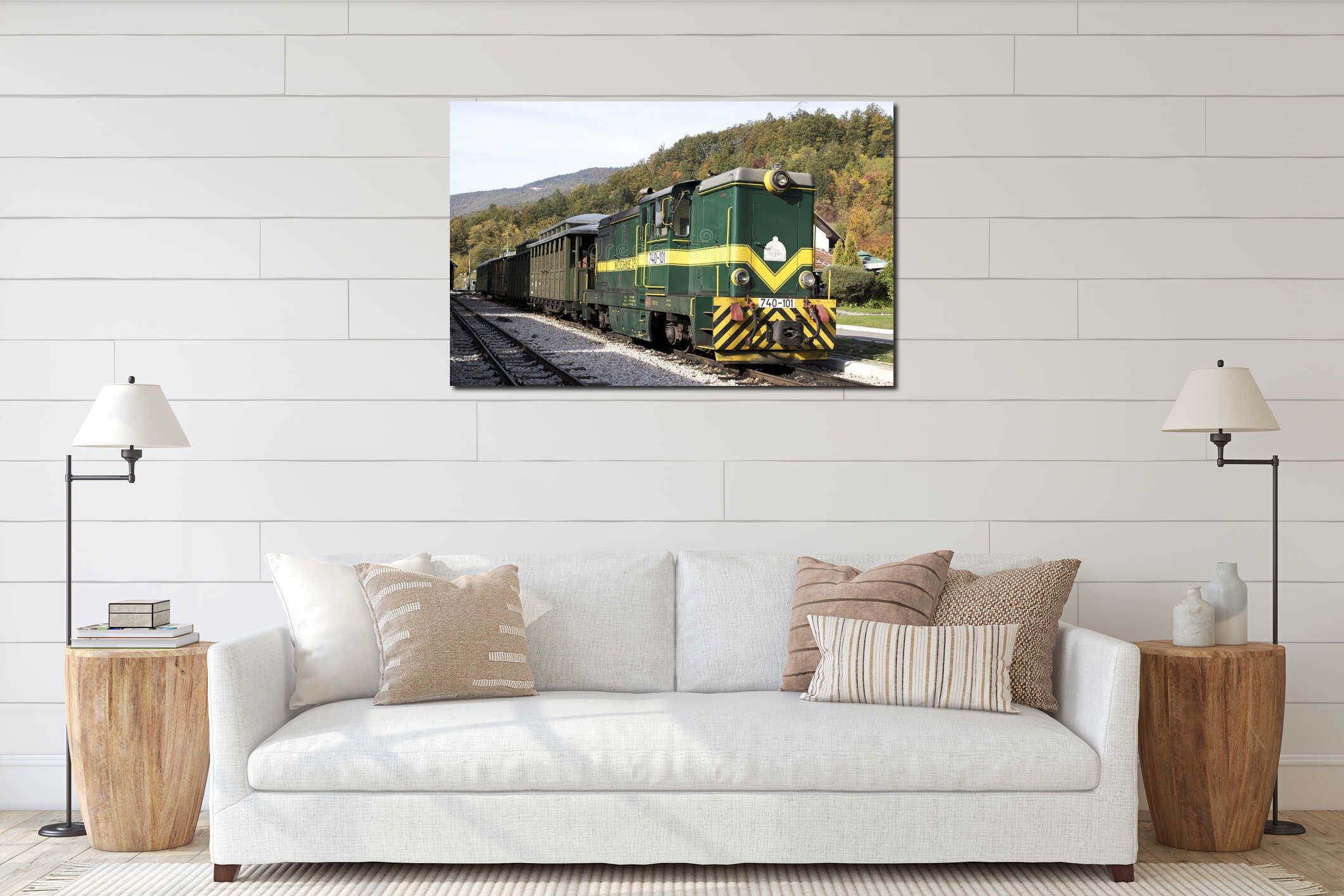 Narrow gauge old  train in Mokra Gora interior mockup