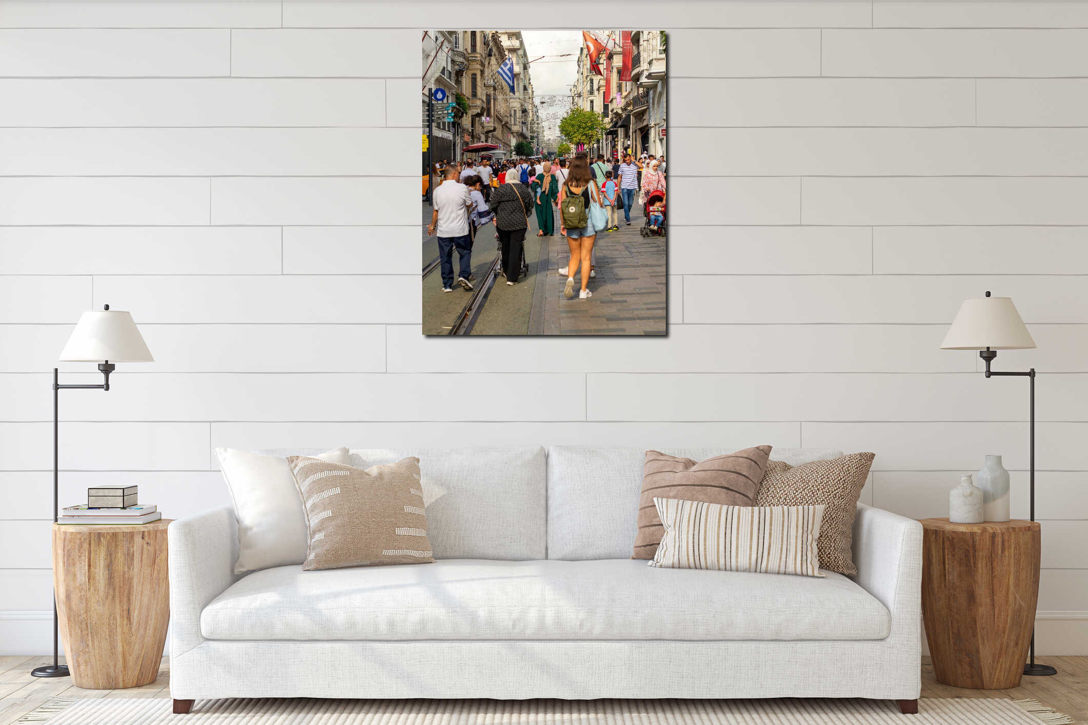 Crowded Istiklal Street or Istiklal Caddesi, located at Beyoglu, in the European side of Istanbul Province, Turkey interior mockup