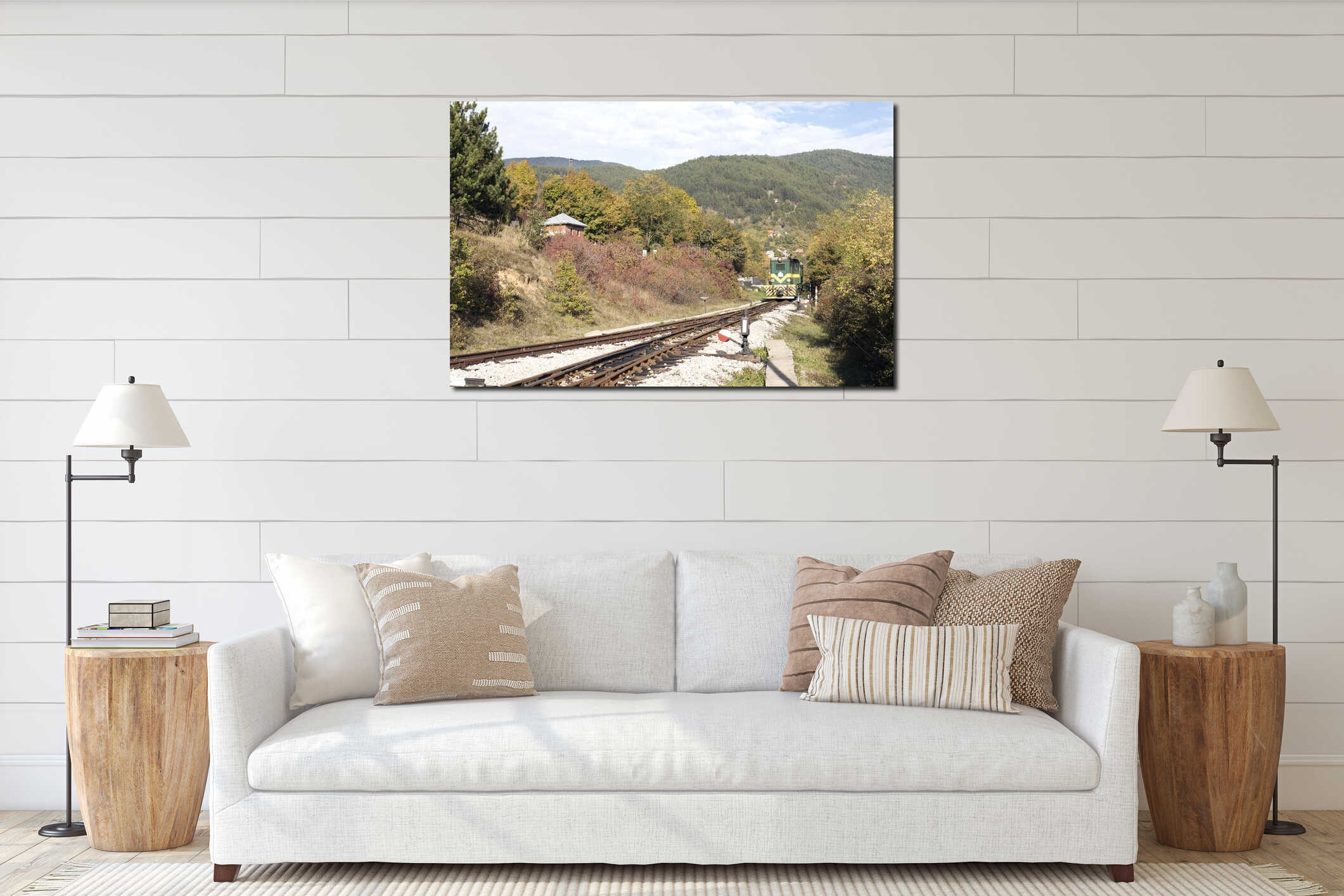 Narrow gauge old  train in Mokra Gora interior mockup