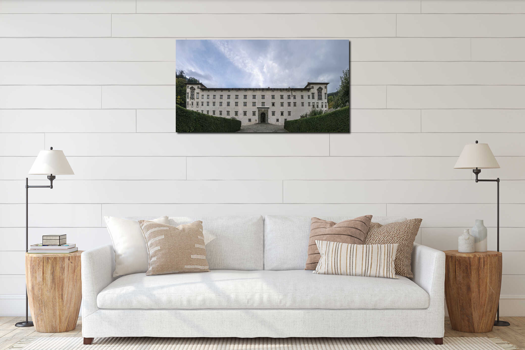 Panoramic view of the ancient Abbey of Vallombrosa, Reggello, Florence, Italy interior mockup