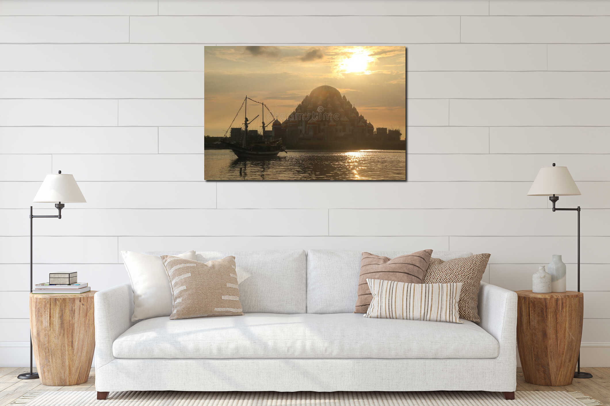 Silhouette of a 99 dome mosque and a phinisi ship 1 interior mockup