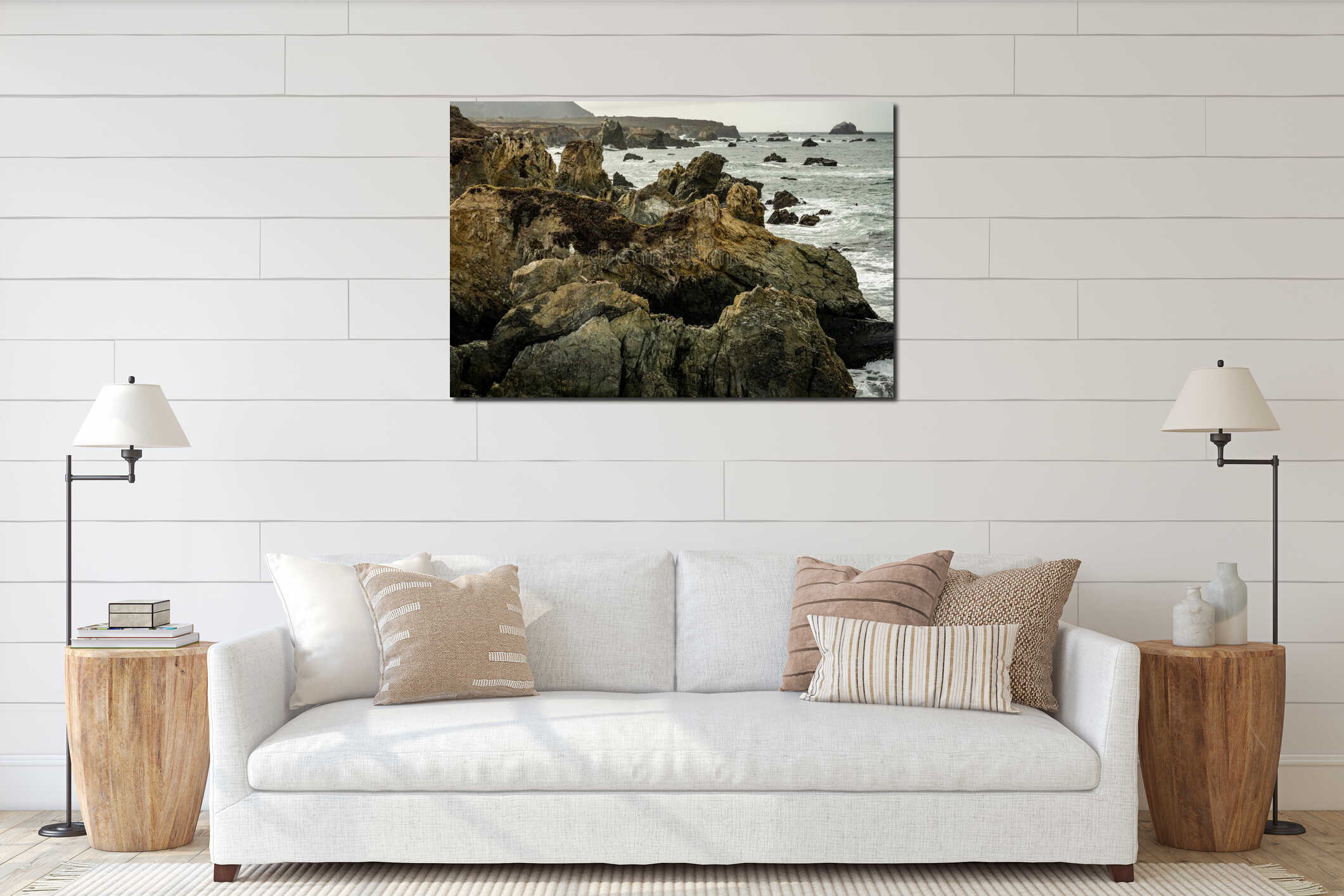 Sea Gull Sits Along on Rugged Rocks On Coast interior mockup