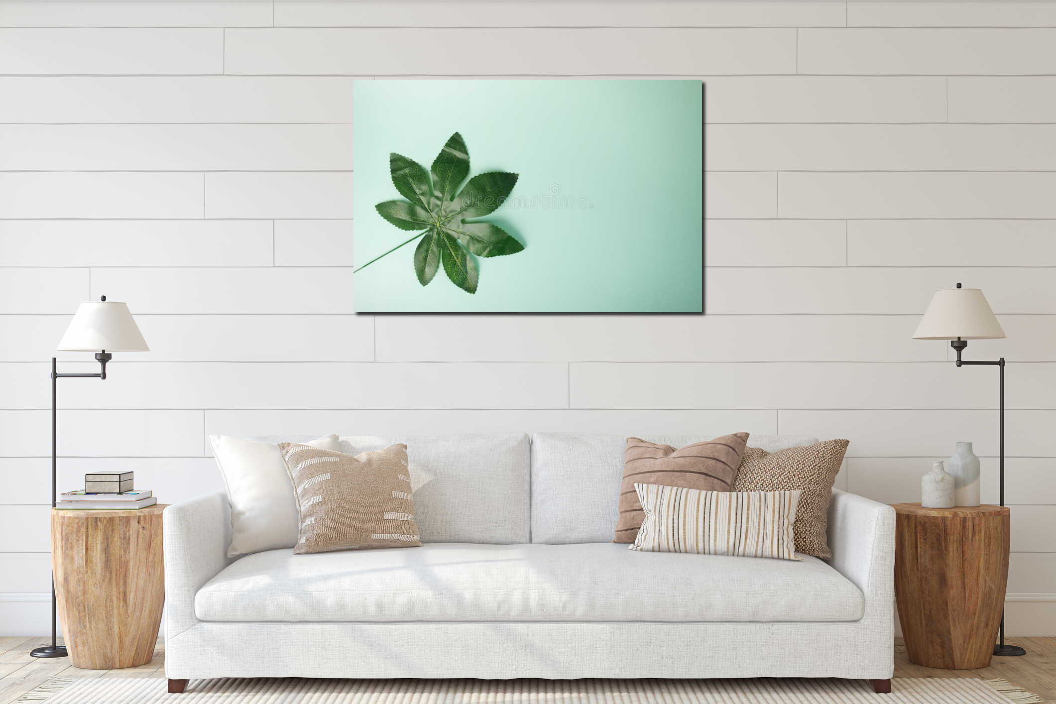 Natural cosmetic background, chestnut leaf on a green background interior mockup