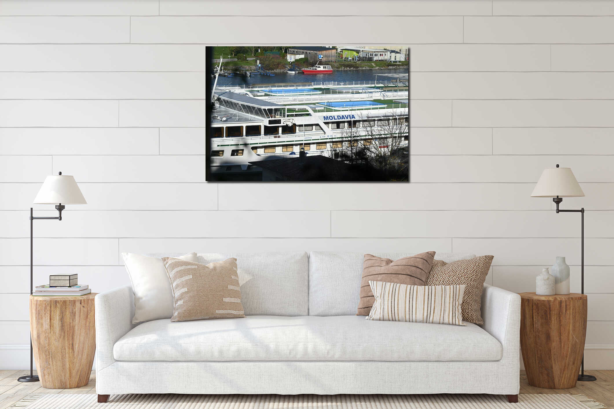 Two identical river cruise ships interior mockup