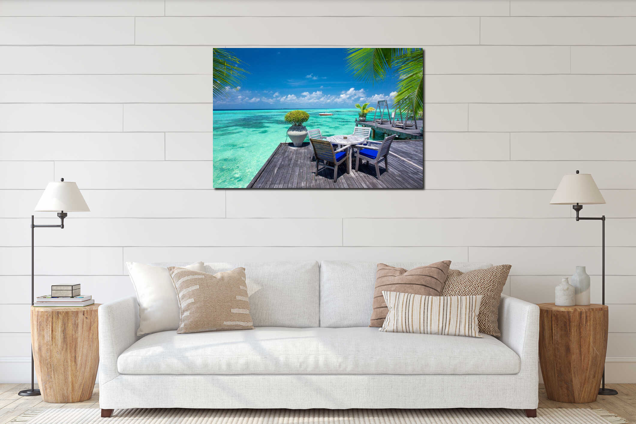 Sea in Maldives. tropical beach in Maldives interior mockup