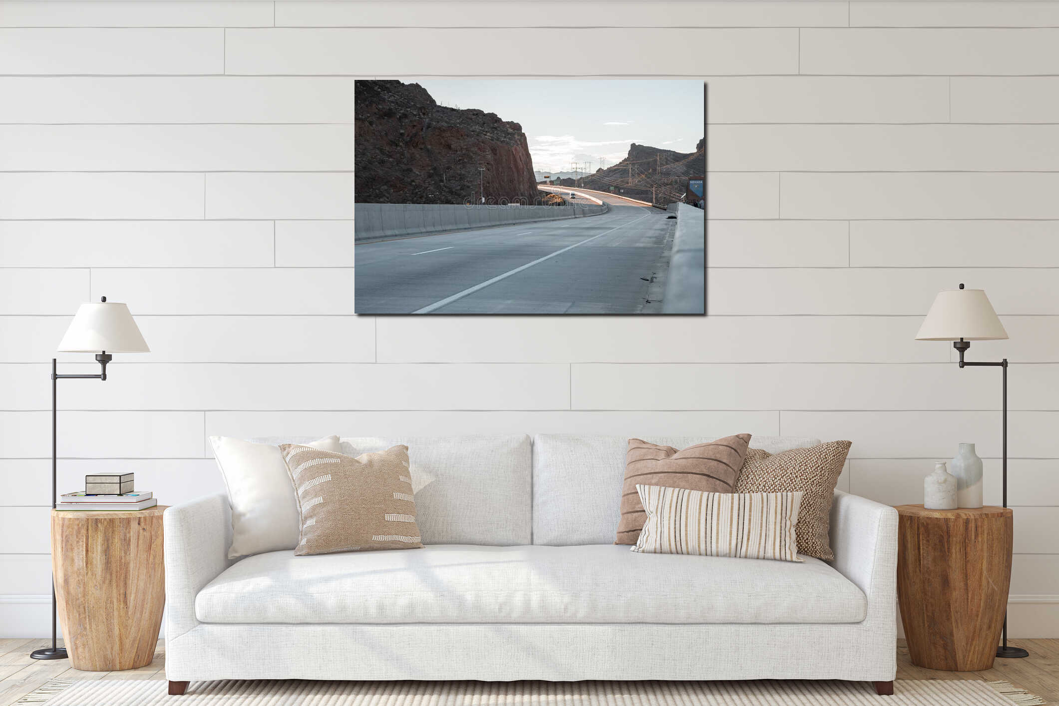Diminishing Perspective Of Arch Bridge road At Hoover Dam interior mockup