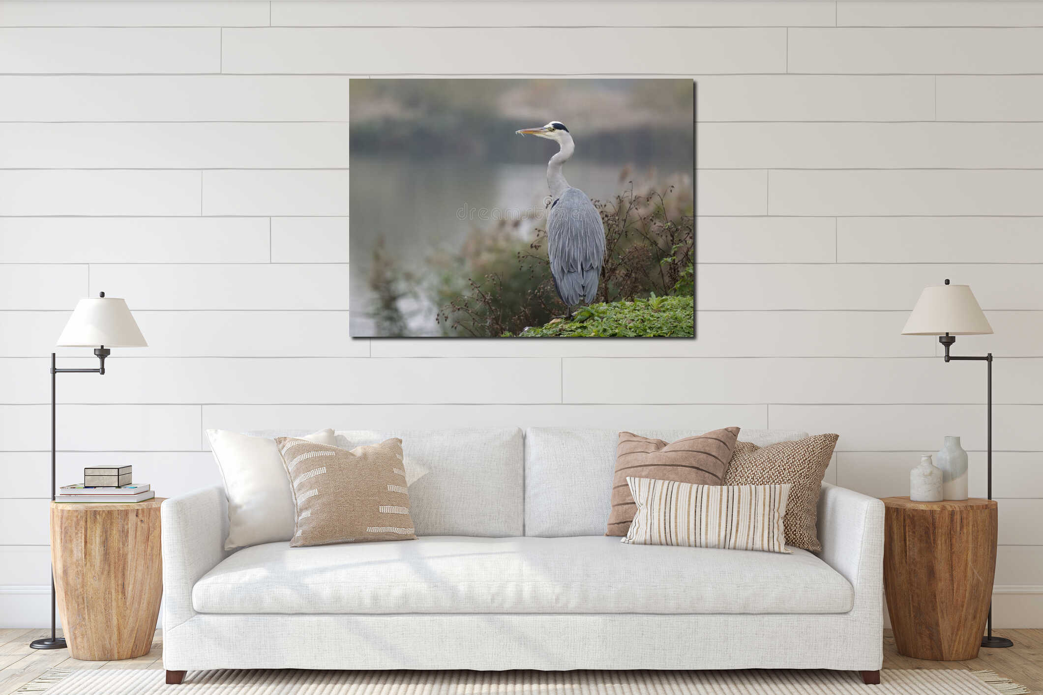 Grey heron, Ardea cinerea interior mockup