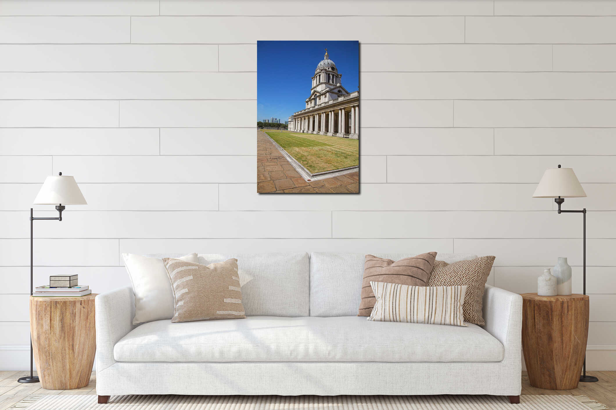 Vertical shot of The Old Royal Naval College under the sunlight in London, England interior mockup