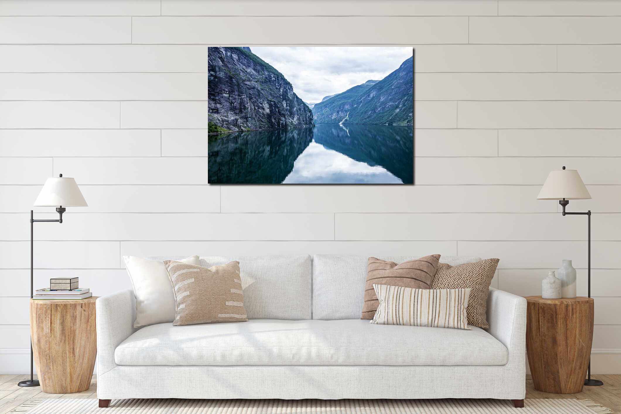 Geiranger fjord, Norway - waterfalls Seven Sisters interior mockup
