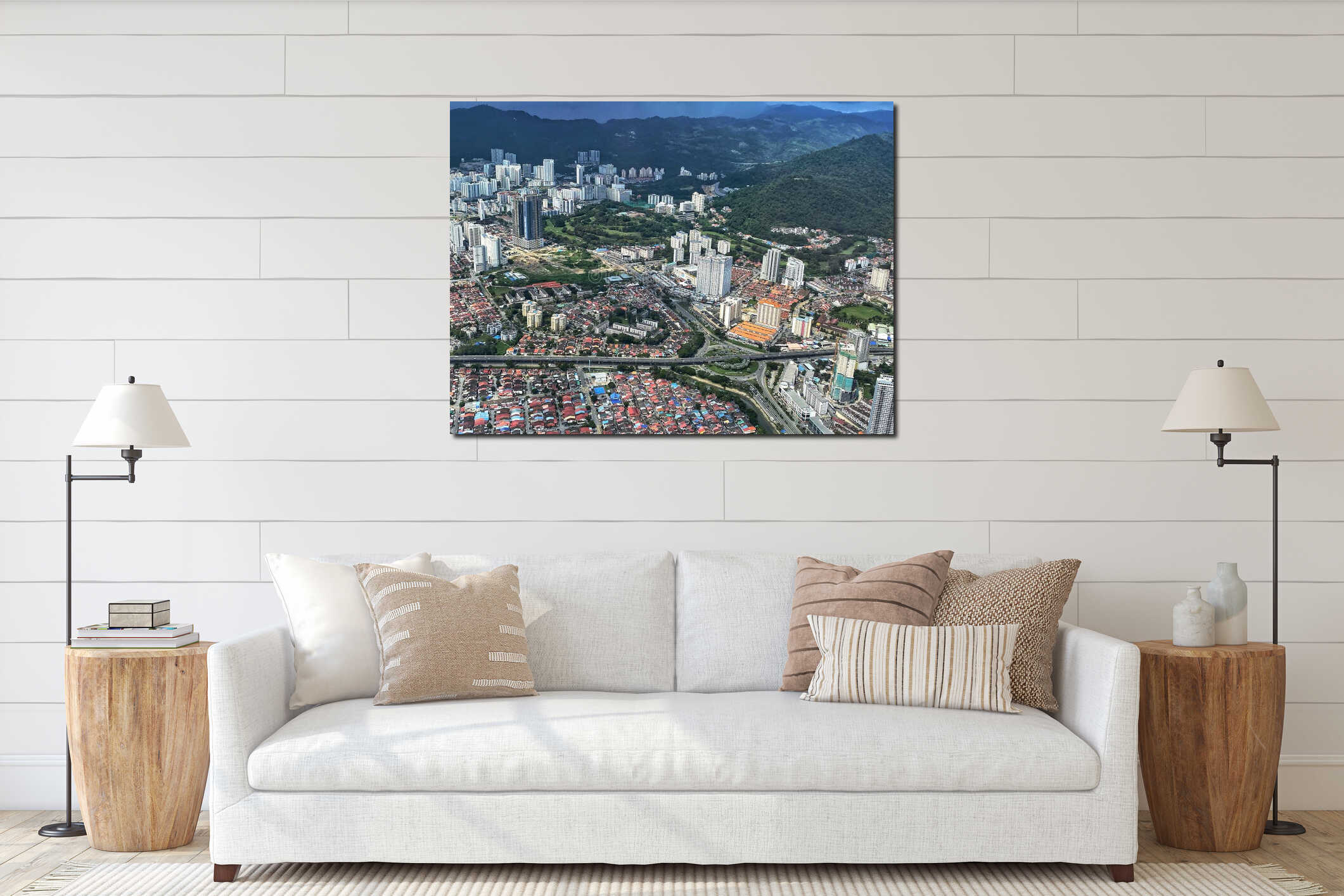 Aerial Georgetown, Penang, Malaysia interior mockup