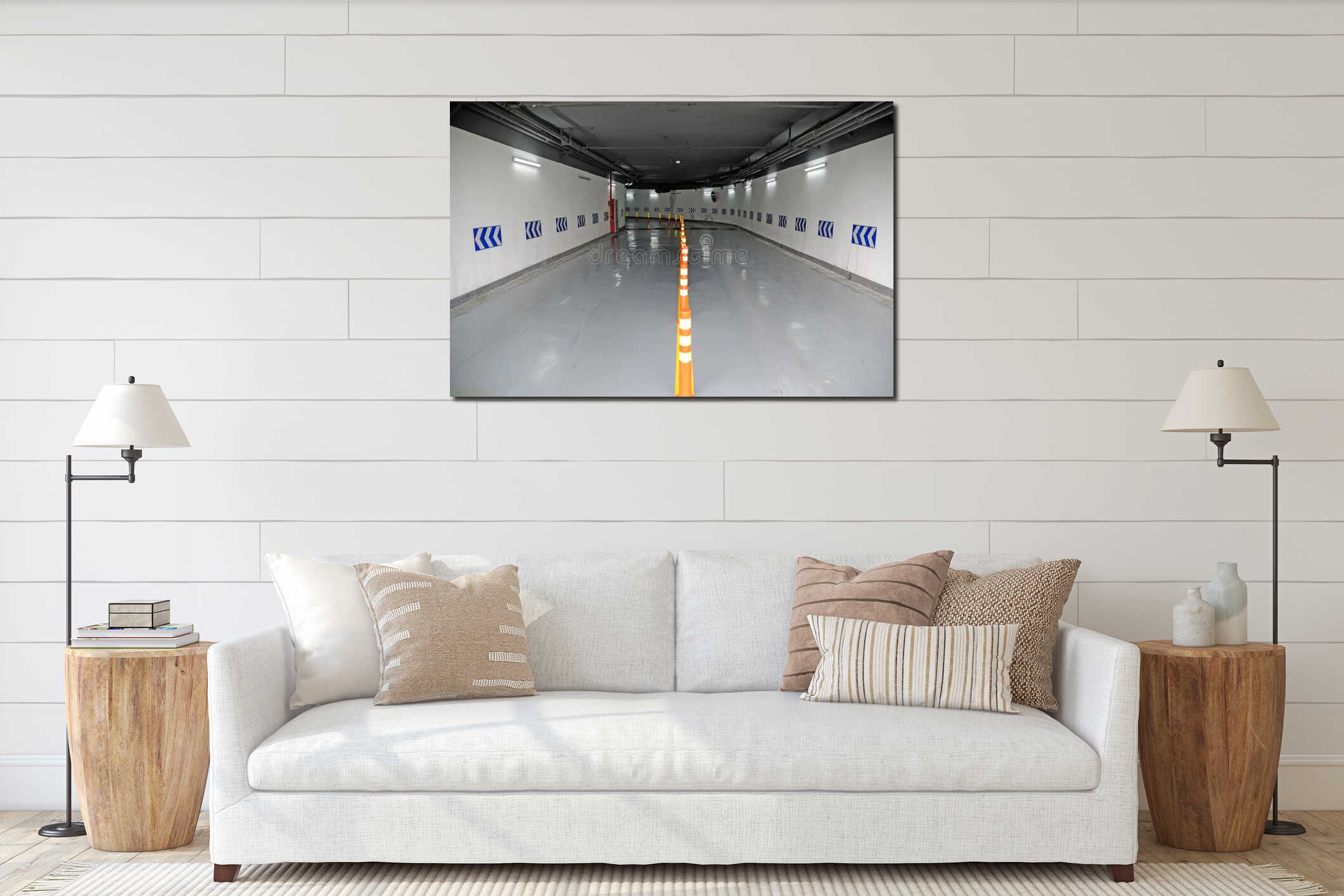 Underground parking garage interior mockup