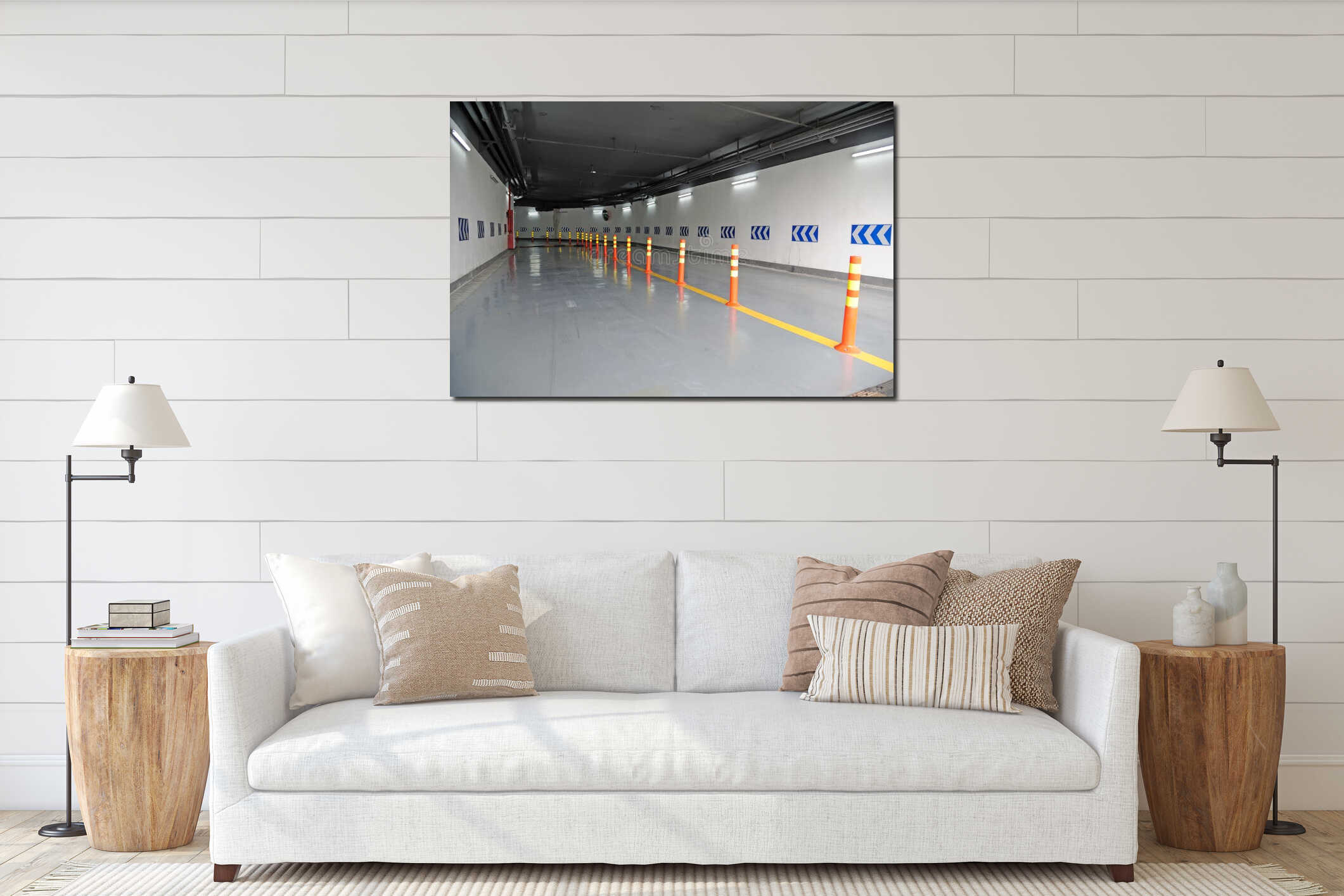 Underground parking garage interior mockup