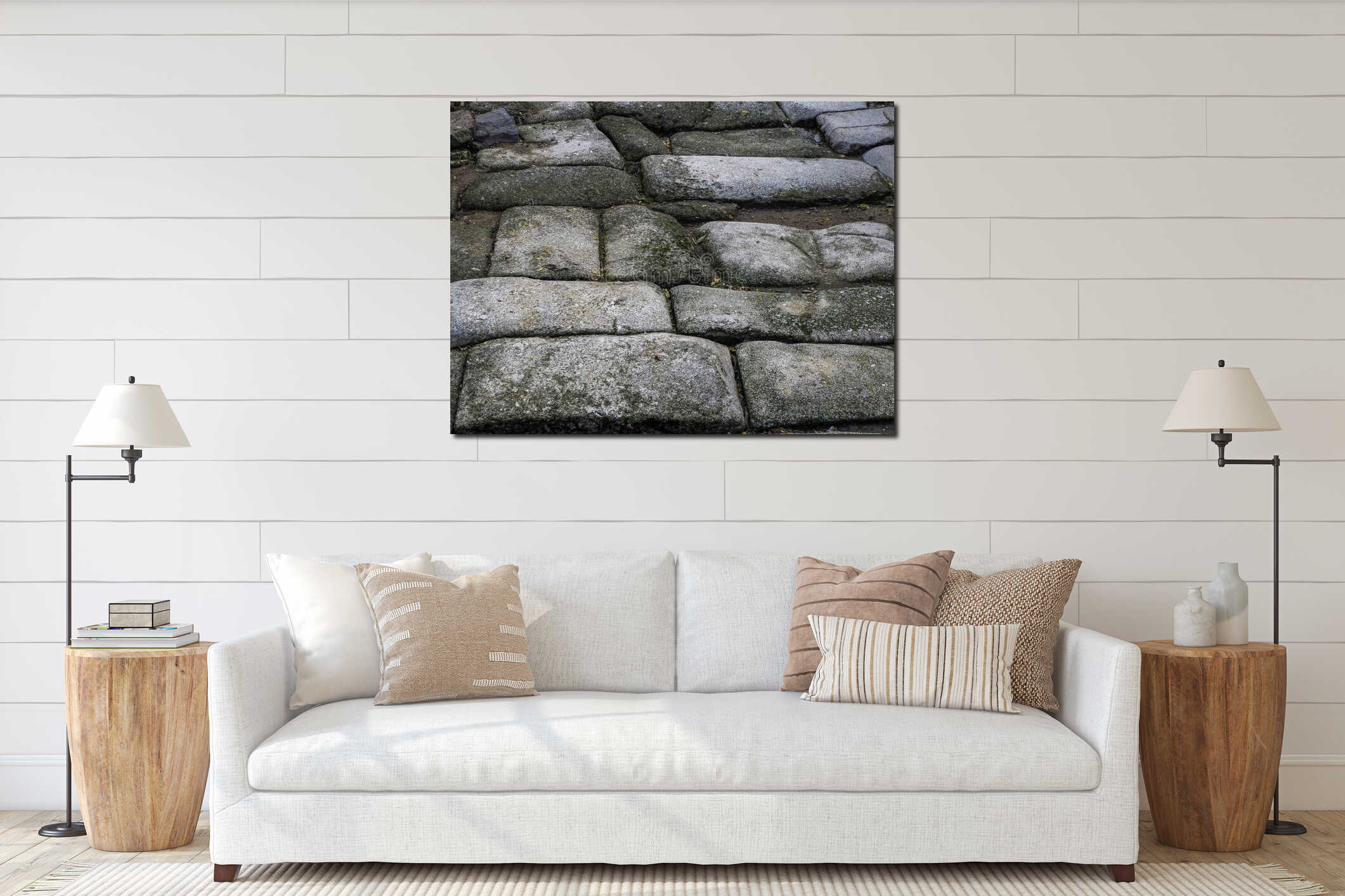 Roman stone path at Old Mosque of Bab al-Mardum or Hermitage of Cristo de la Luz. Historic city of Toledo. Spain interior mockup