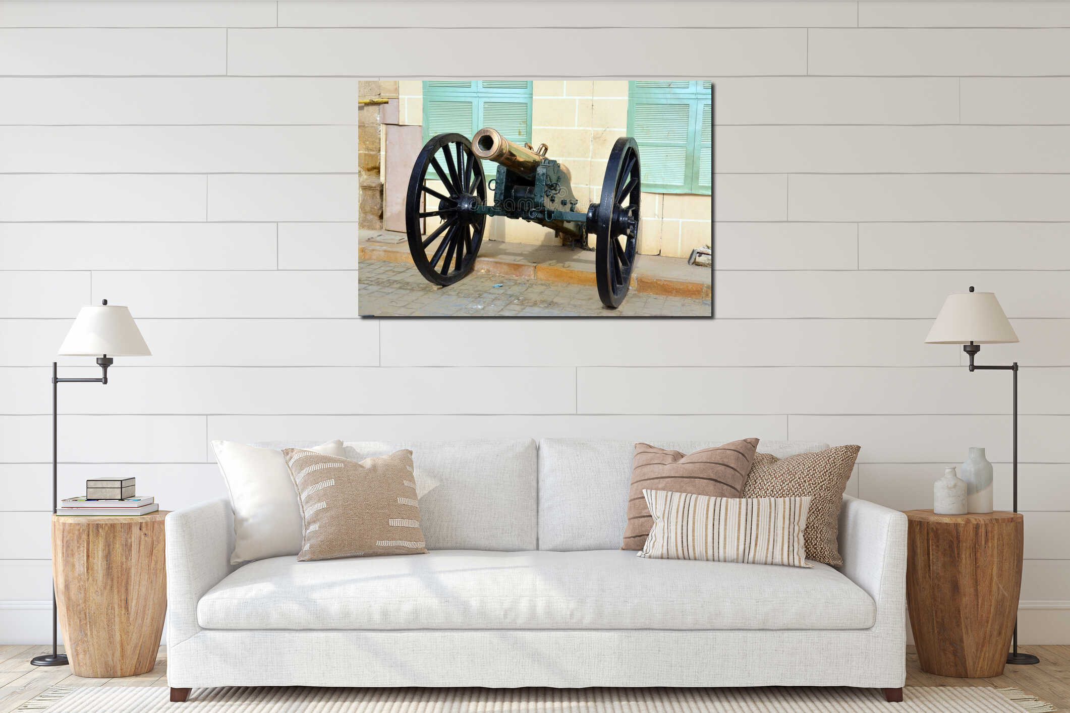 An old ancient Ramadan iftar cannon that used to fire to announce the time that Muslims break their fasting in Ramadan at sunset interior mockup