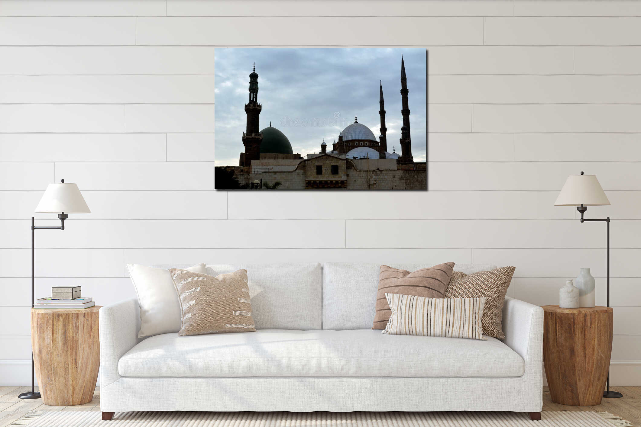 Cairo, Egypt, January 7 2023: The great mosque of Muhammad Ali Pasha or Alabaster mosque in Citadel of Cairo and The Sultan Al- interior mockup