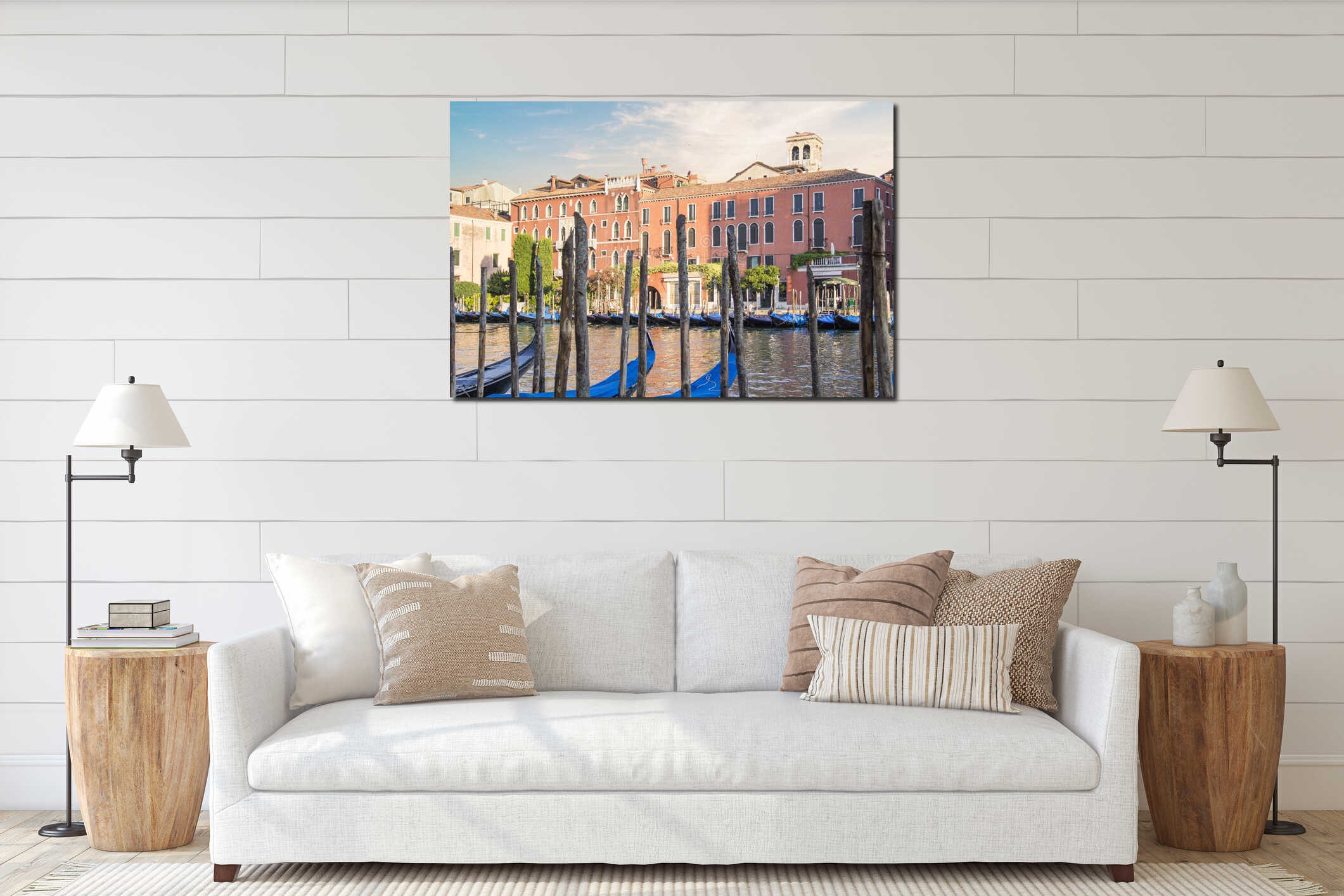 Beautiful view of Campanile Campanile in Piazza San Marco and the Venetian lagoon in Venice interior mockup