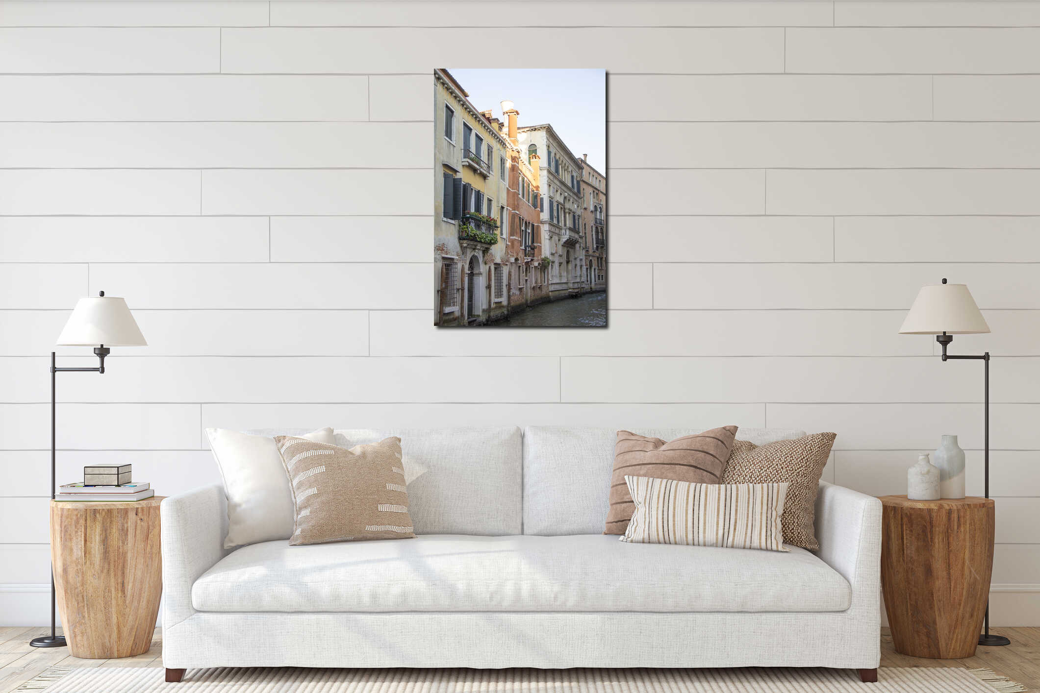 Beautiful view of Campanile Campanile in Piazza San Marco and the Venetian lagoon in Venice interior mockup