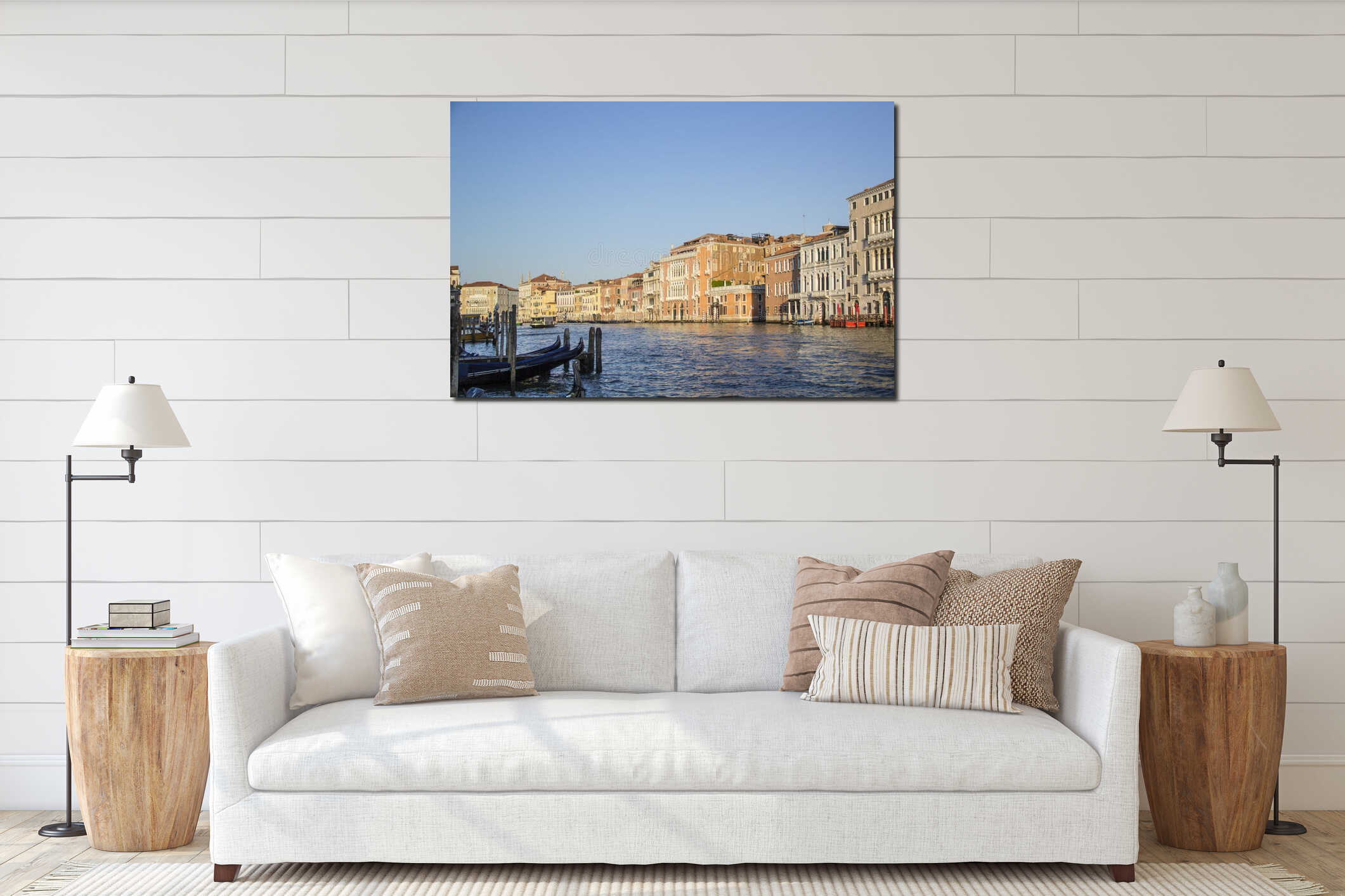 Beautiful view of Campanile Campanile in Piazza San Marco and the Venetian lagoon in Venice interior mockup
