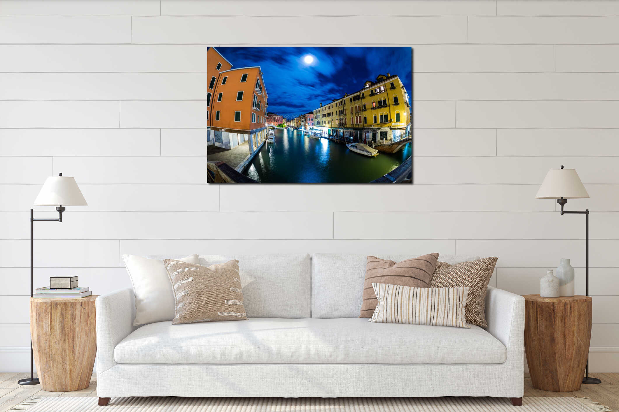 Night view of Rio Novo,  Scenic view of the Venetian canal interior mockup