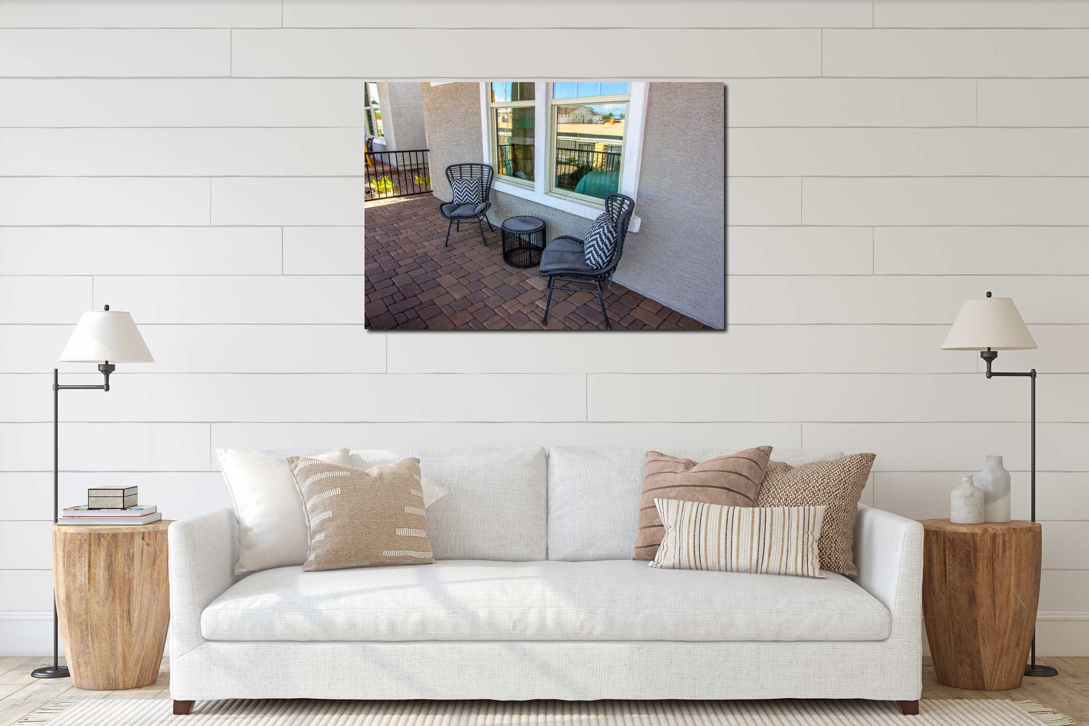 Pavers Front Patio With Two Chairs interior mockup