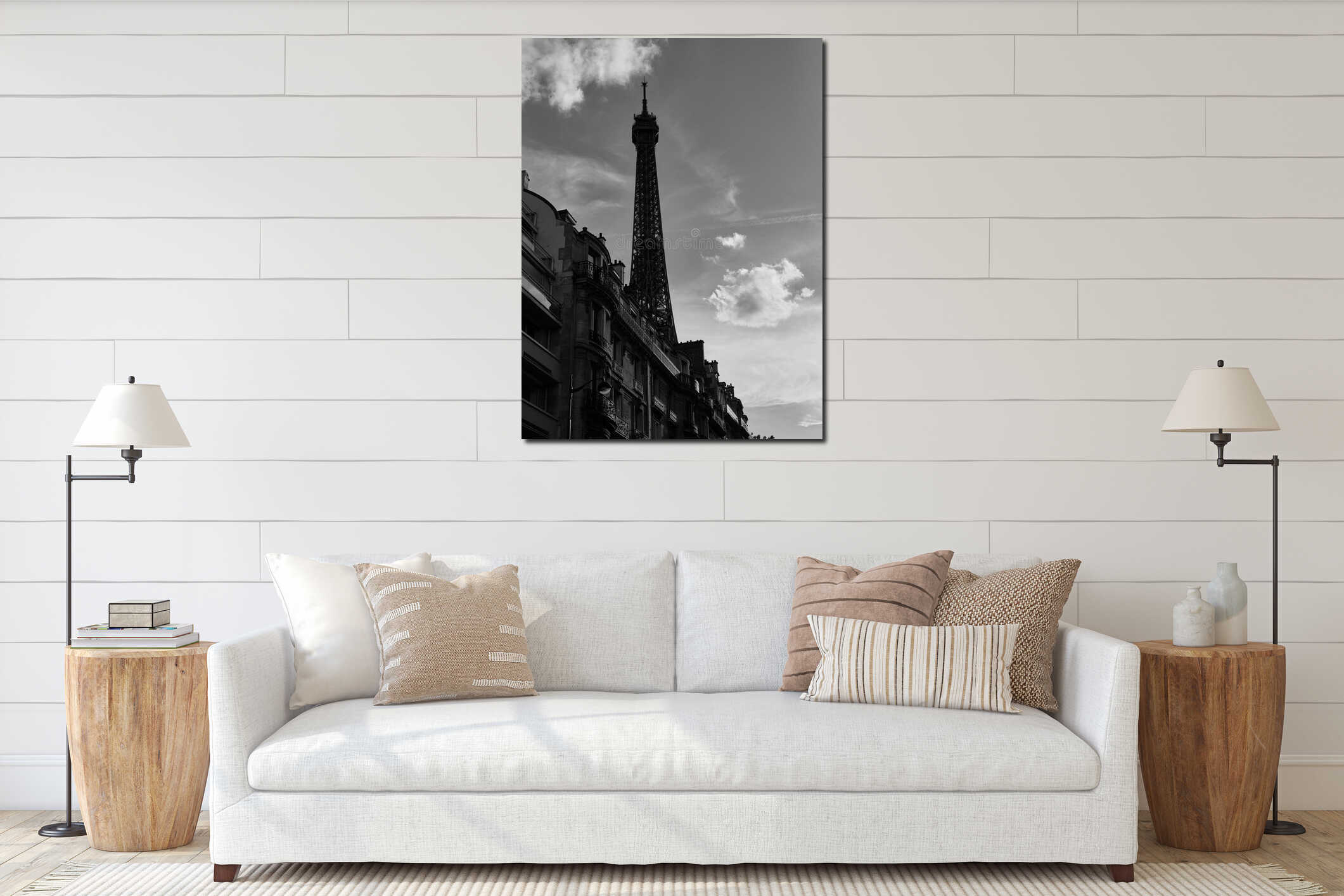 Angle shot of a wonderful and magnificent Eiffel tower in Paris, France interior mockup