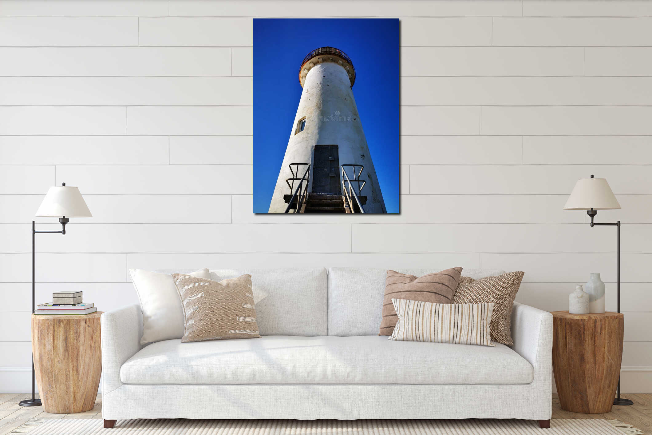 Vertical low-angle shot of the Point of Ayr Lighthouse at Talacre in Wales, UK interior mockup