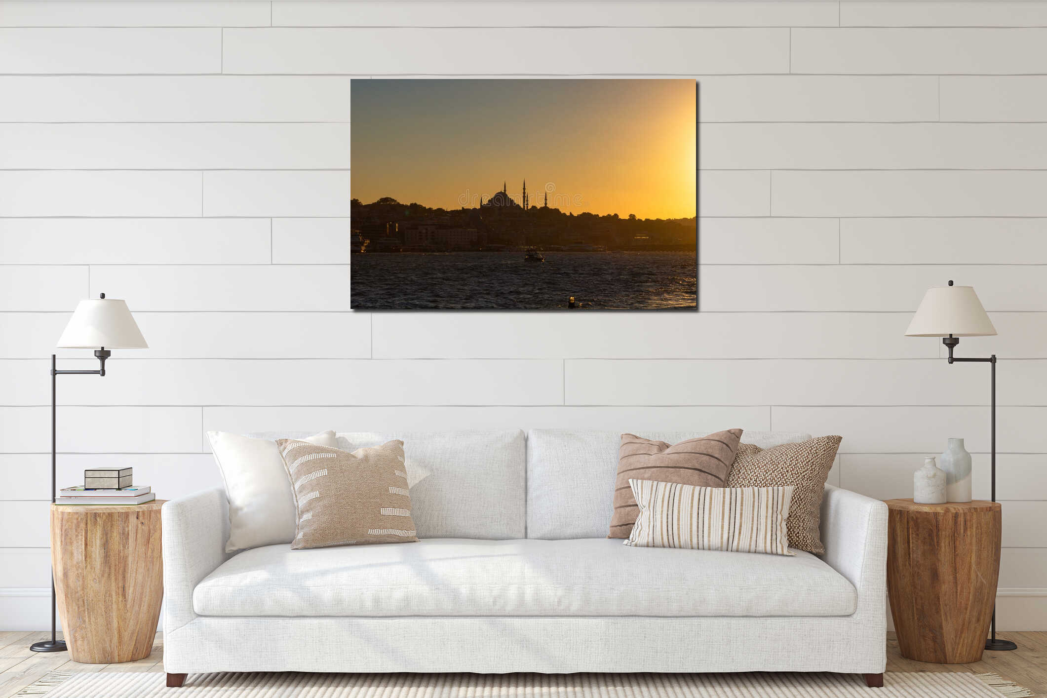Istanbul photo. Silhouette of Suleymaniye Mosque at sunset. interior mockup