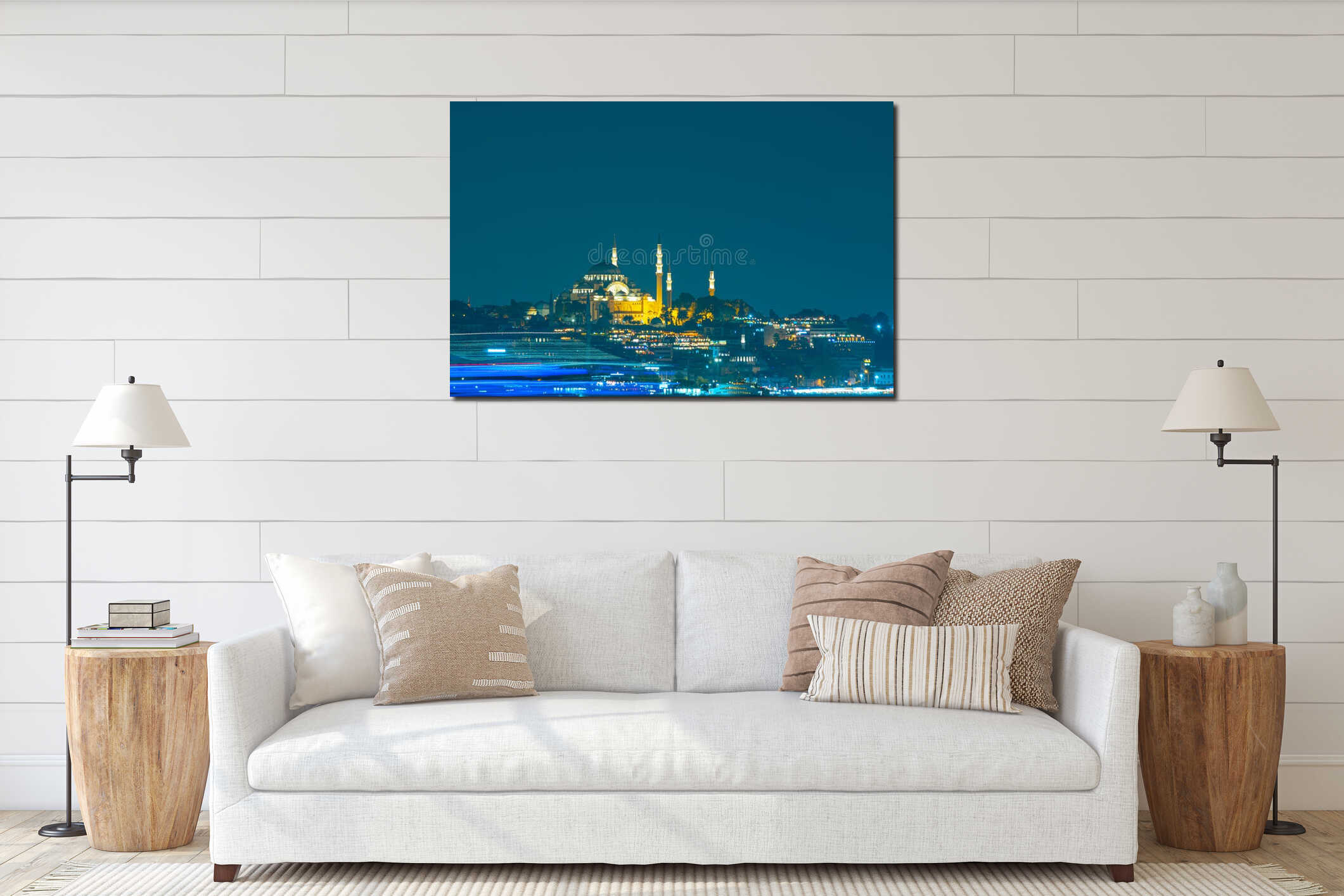 Istanbul at night. Islamic or ramadan concept photo. Suleymaniye Mosque interior mockup