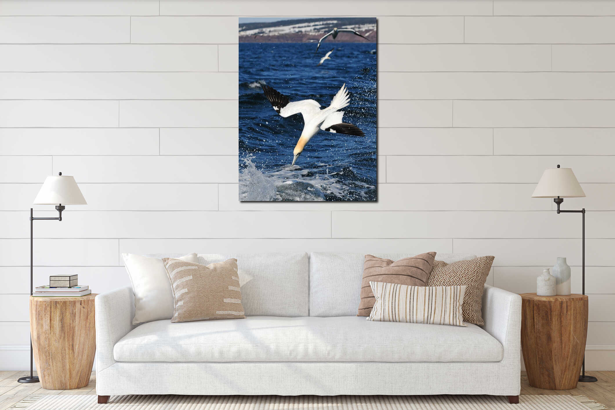 Northern Gannet bird over sea interior mockup