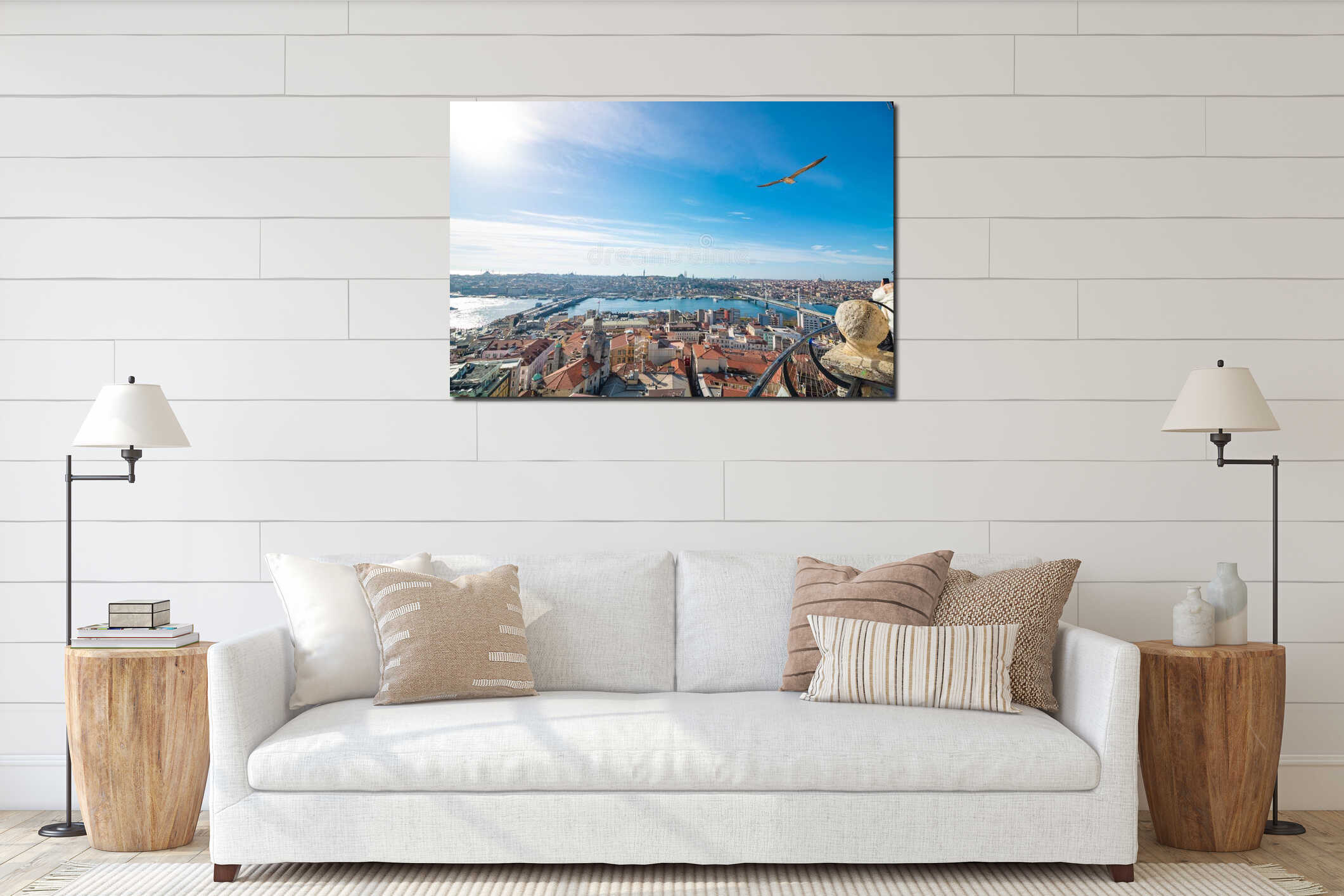 Istanbul view from Galata Tower at daytime with a seagull interior mockup