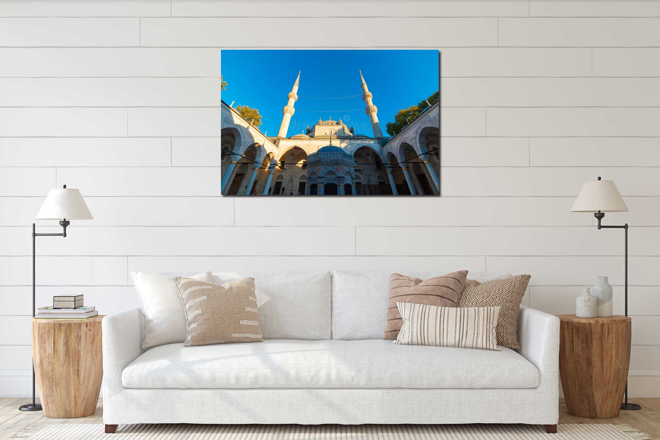 Uskudar Yeni Valide Mosque. Islamic architecture background photo interior mockup