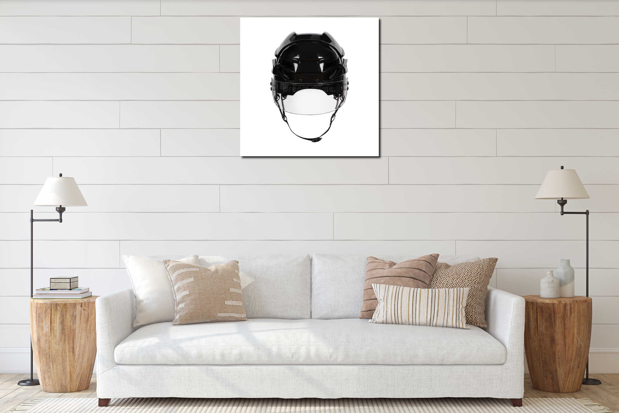 Black Protective Ice Hockey Helmet with Transparent Plastic Visor on White Background interior mockup