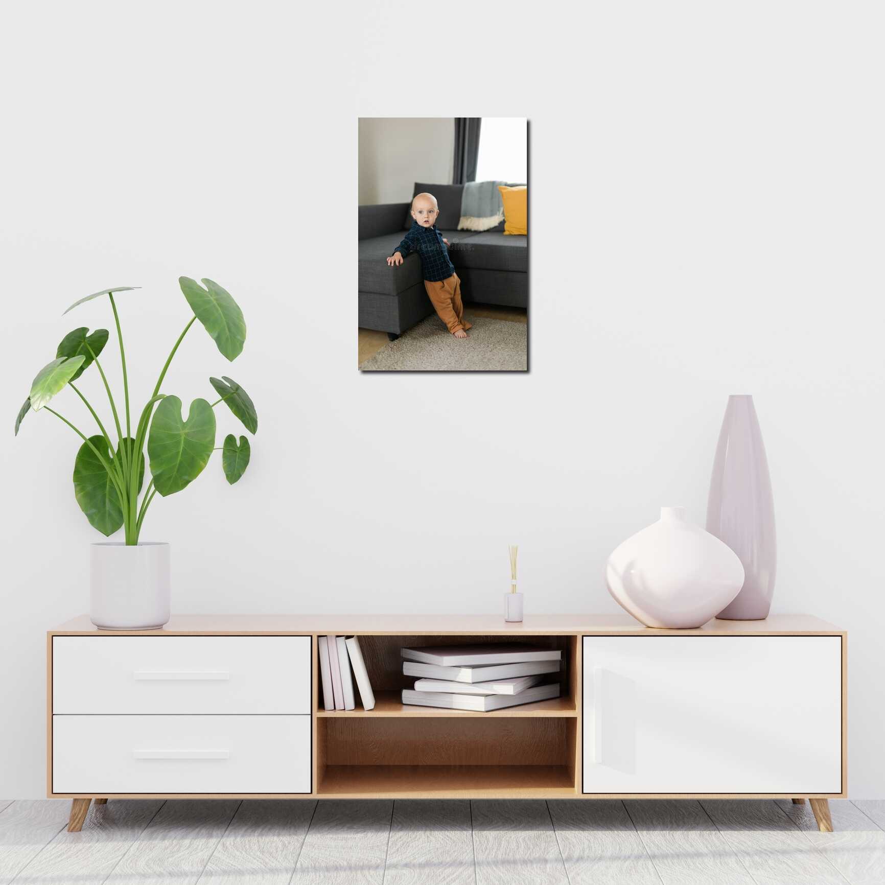 Canvas above sofa for size context