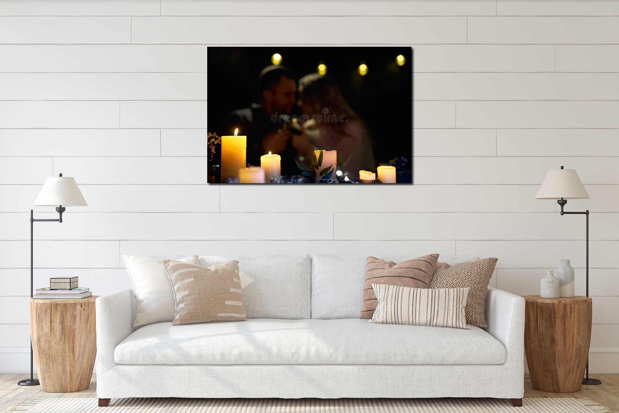 Romantic Night Date in Restaurant. Romantic background interior mockup