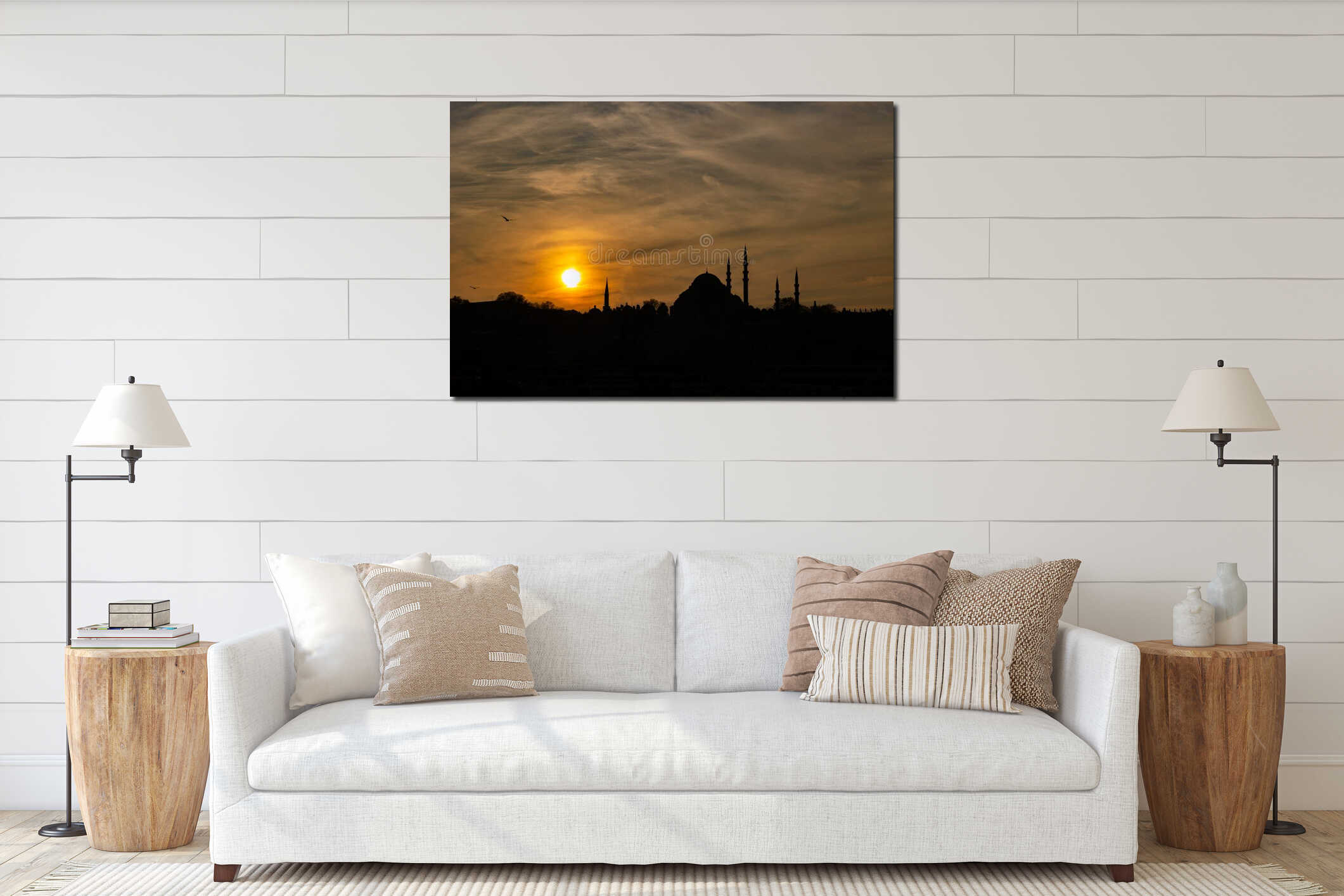 Silhouette of Suleymaniye Mosque. Ramadan or islamic concept photo interior mockup