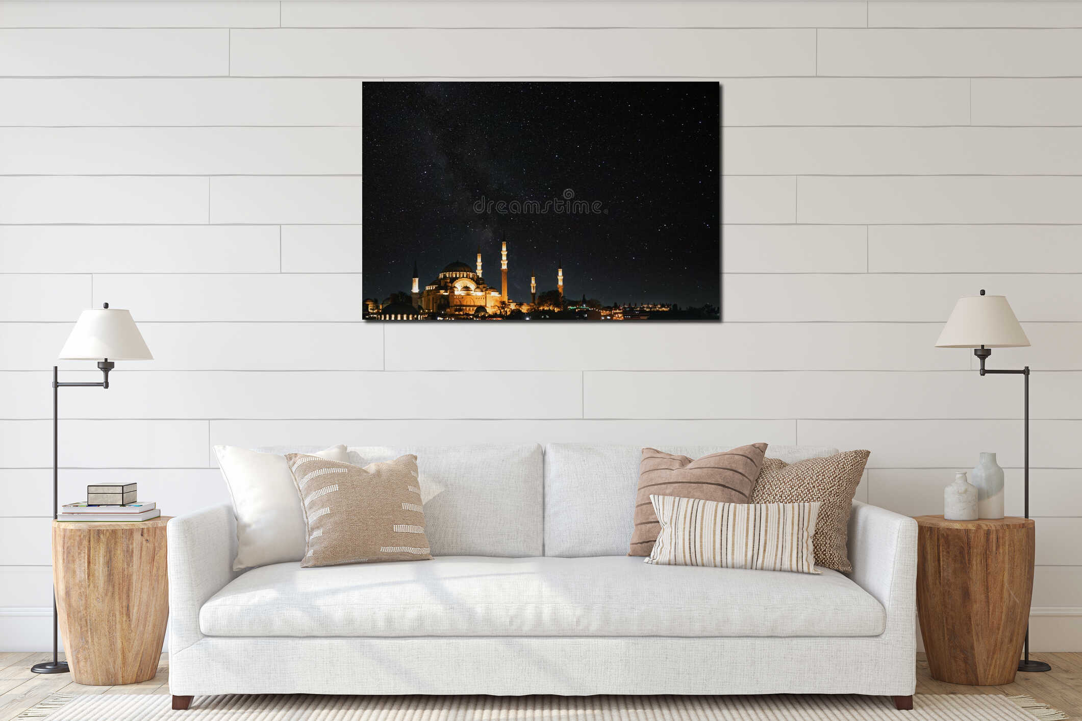 Suleymaniye Mosque and milkyway. Islamic or ramadan concept photo interior mockup