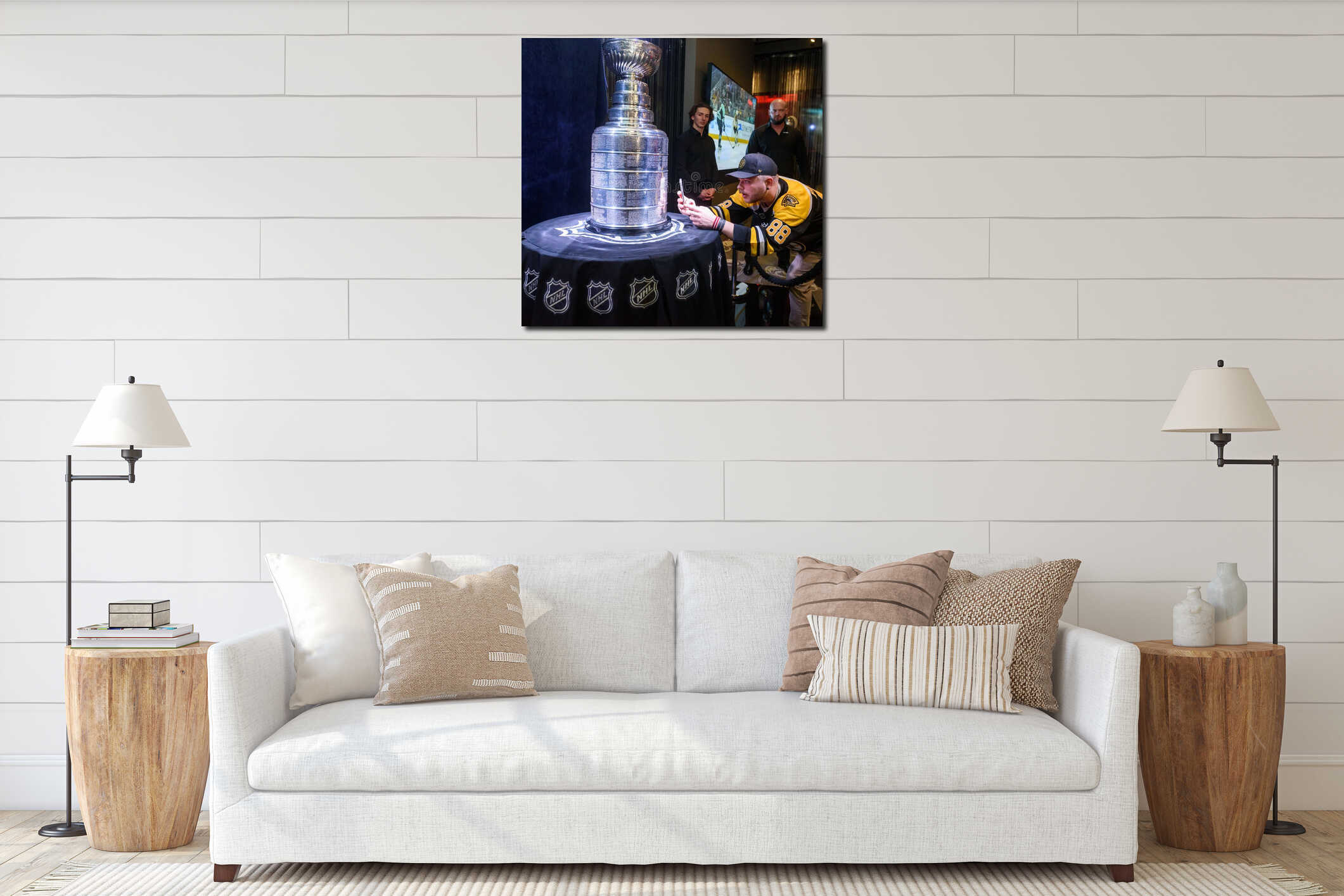 Boston Bruins fan taking photo interior mockup
