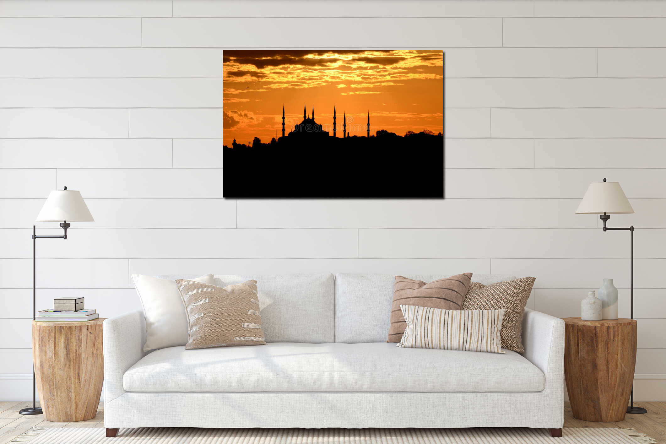 Sultanahmet Mosque silhouette at sunset interior mockup