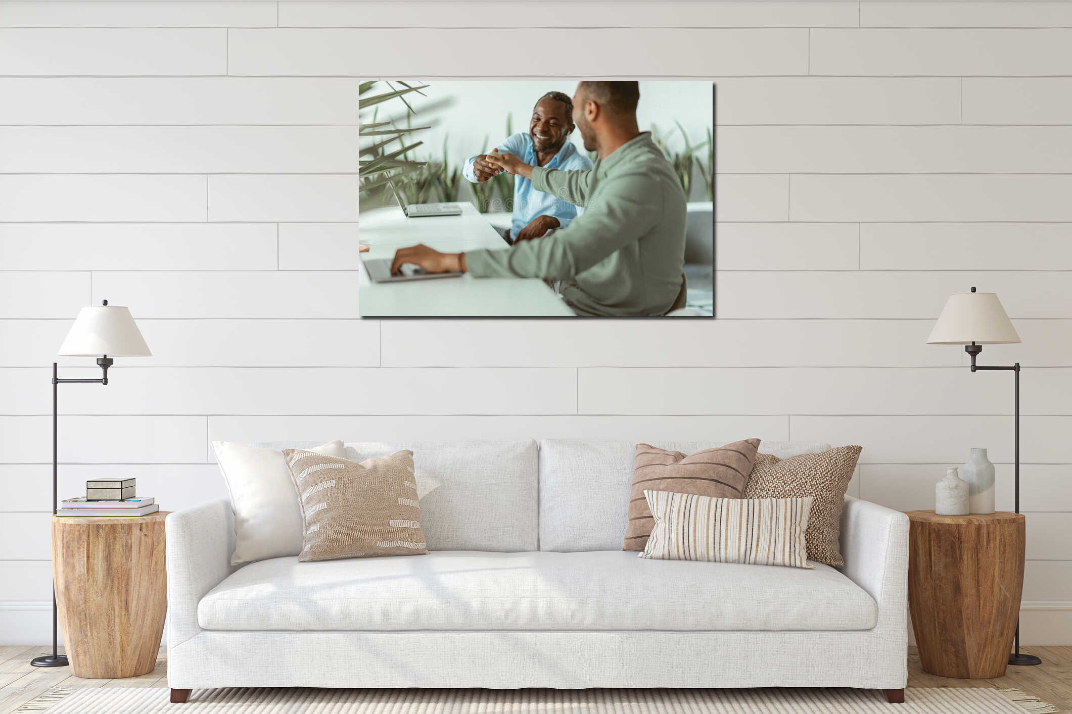Two african business colleagues working together in modern office interior mockup